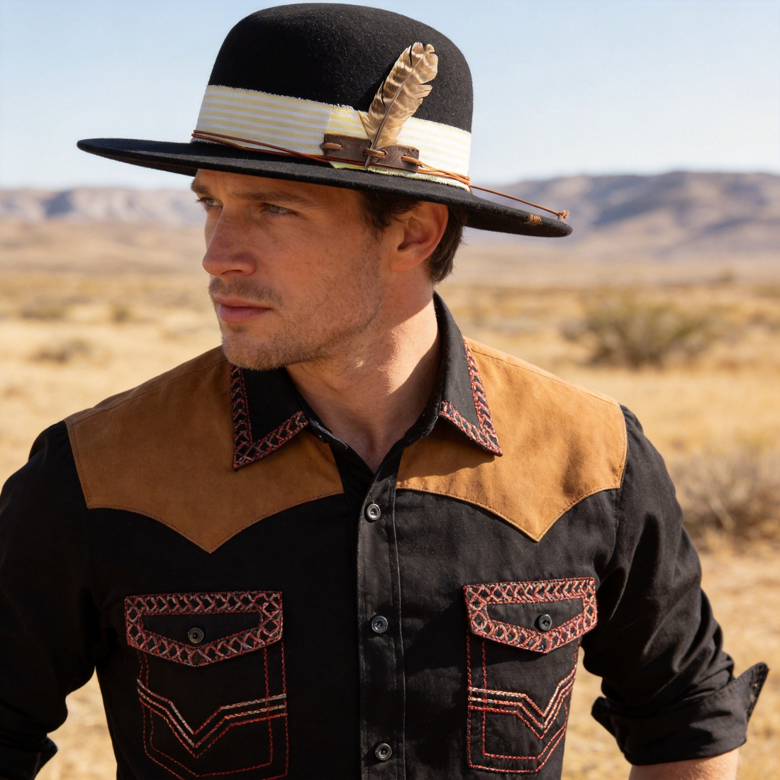 Black Flat-Brim – Striped Band