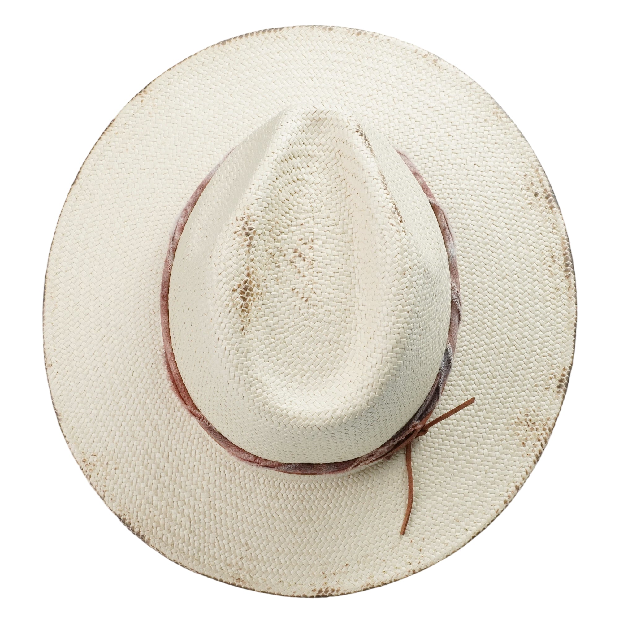 Vintage Style Straw Fedora with Distressed Edge & Leather Band