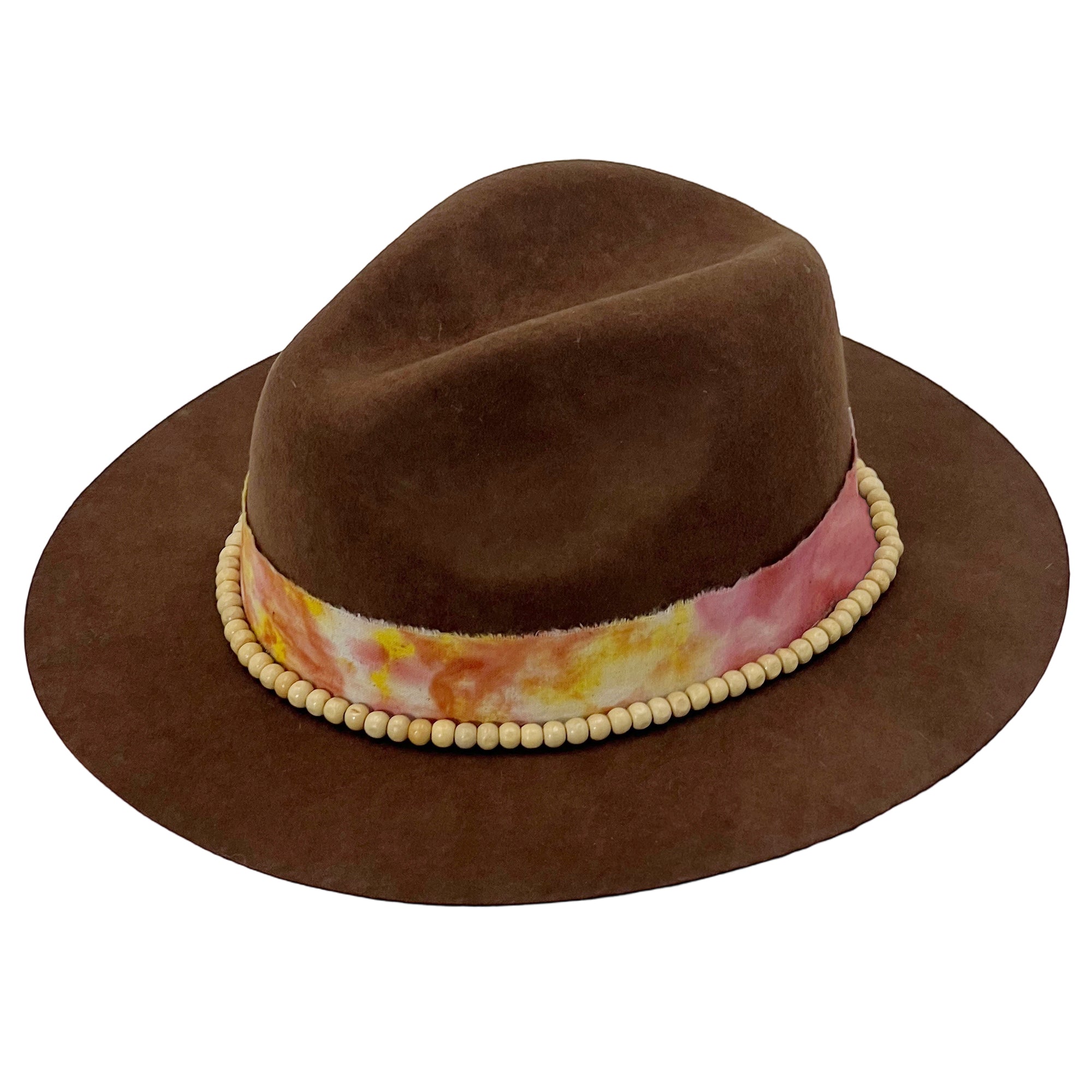 Brown Felt Hat – Custom Tie-Dye & Bead Trim