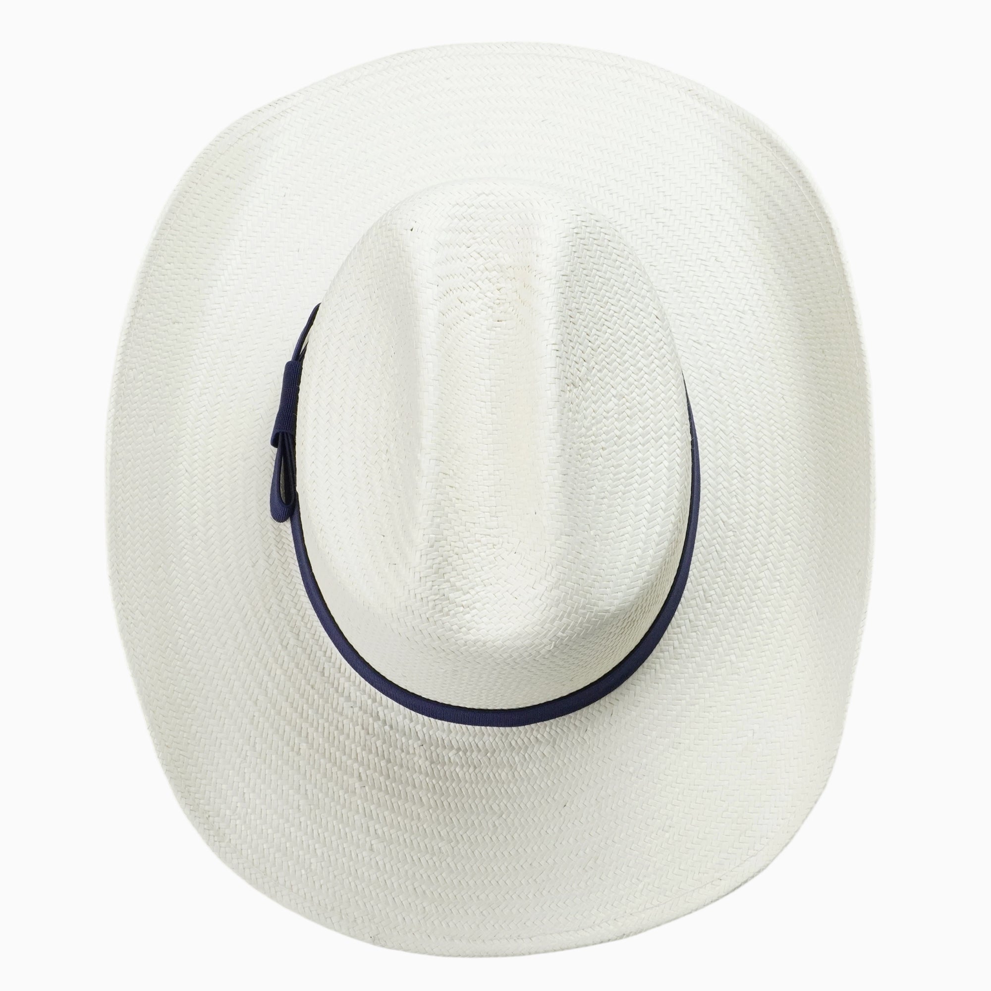 Light Off-White Breathable Straw Fedora with Navy Ribbon & Side Bow