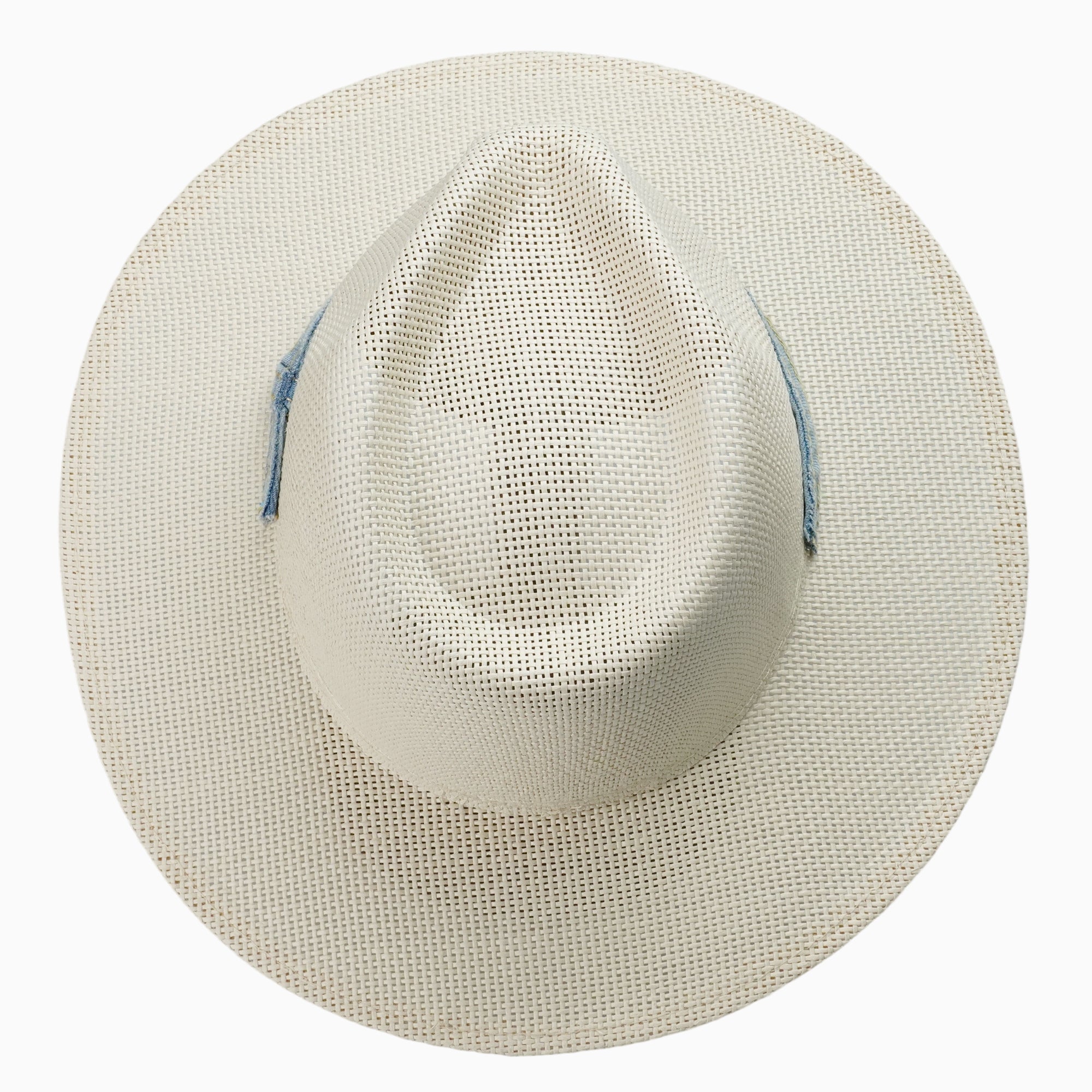 Light Beige Breathable Straw Fedora with Denim-Edge Hatband