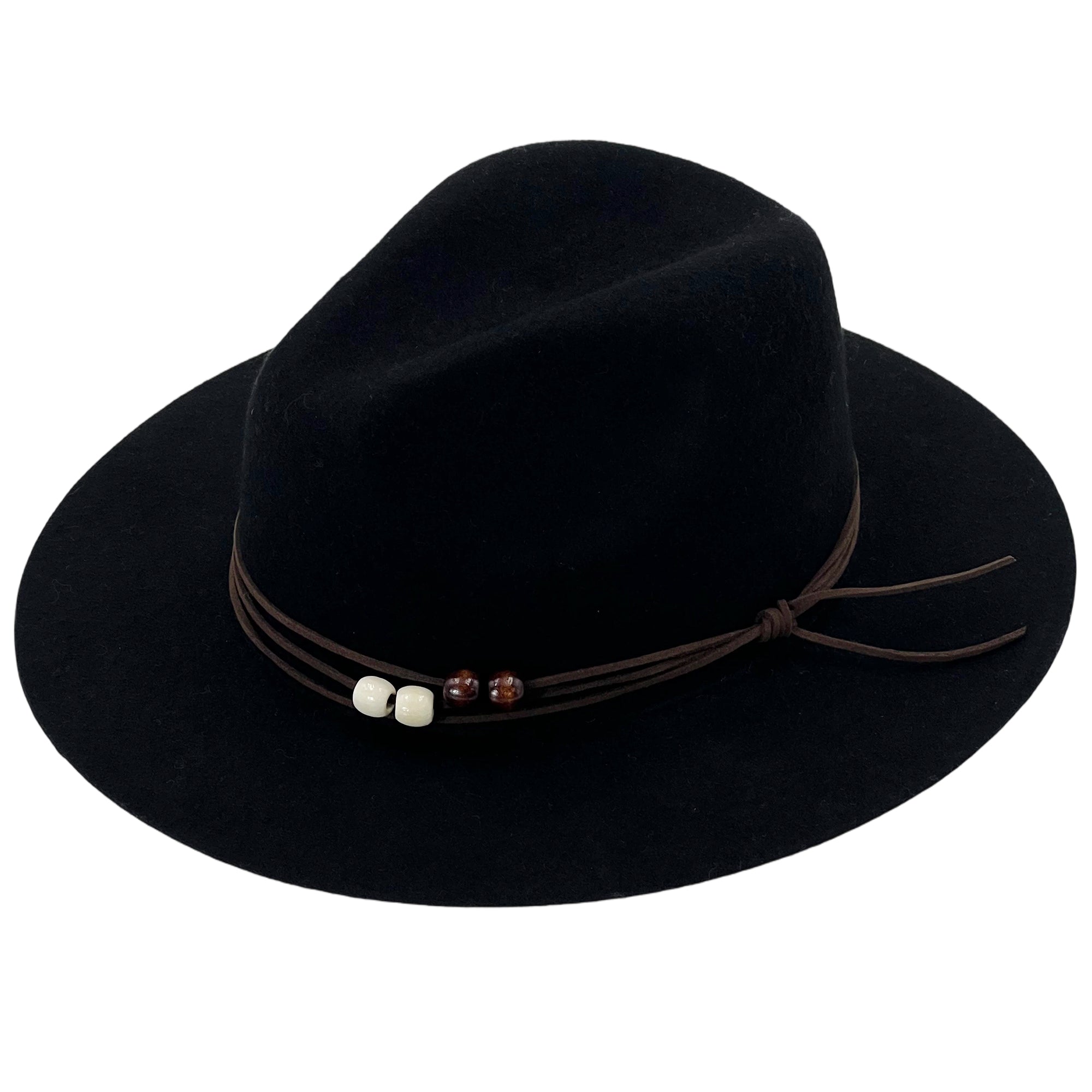Black Flat-Brim Fedora – Custom Beaded Band
