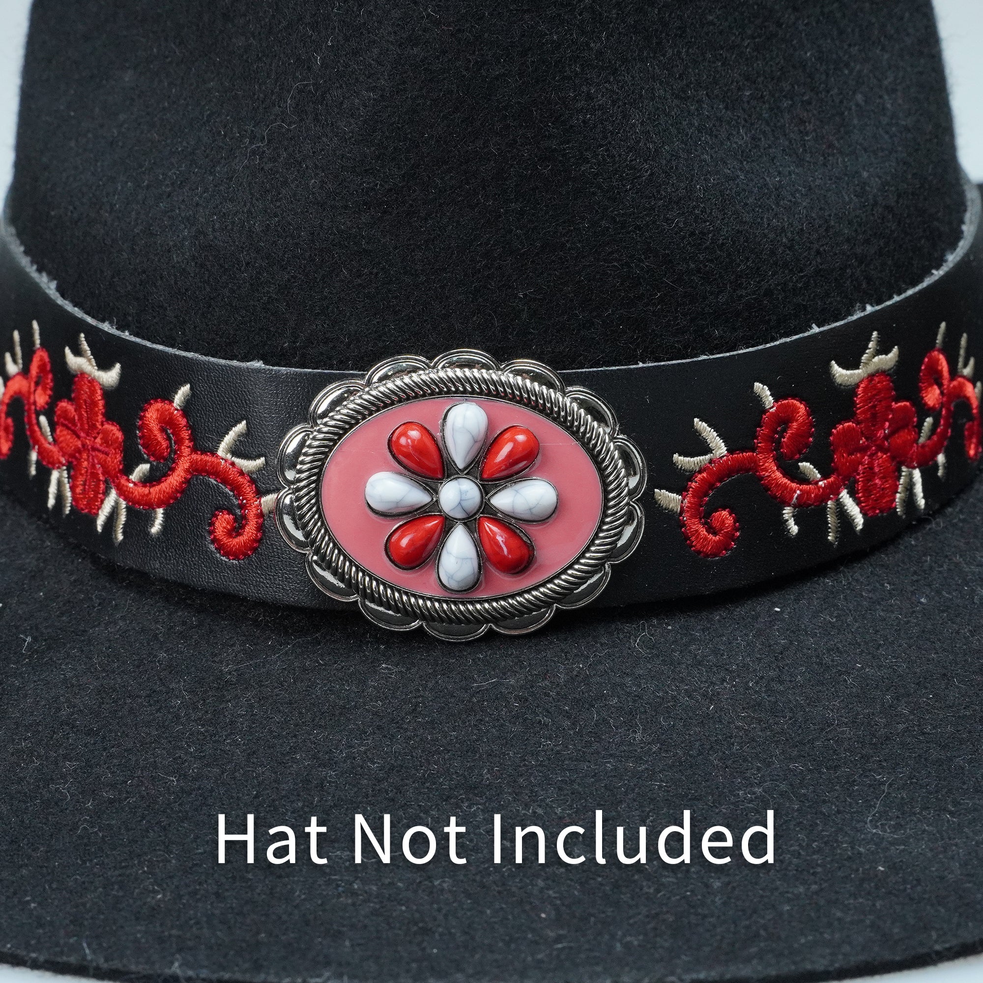 FLORAL EMBROIDERY METAL LEATHER HAT BAND