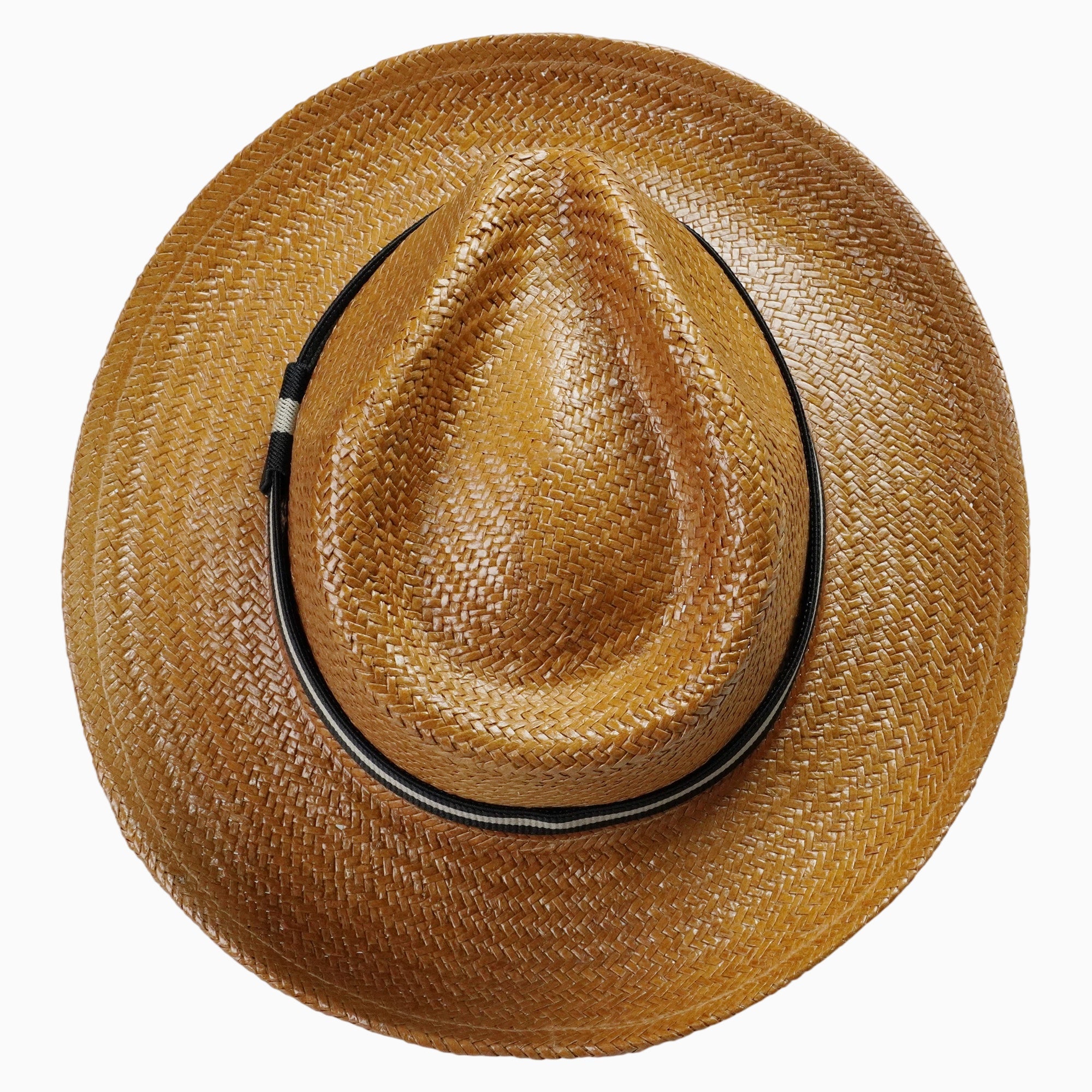 Natural Brown Straw Fedora with Striped Contrast Hatband