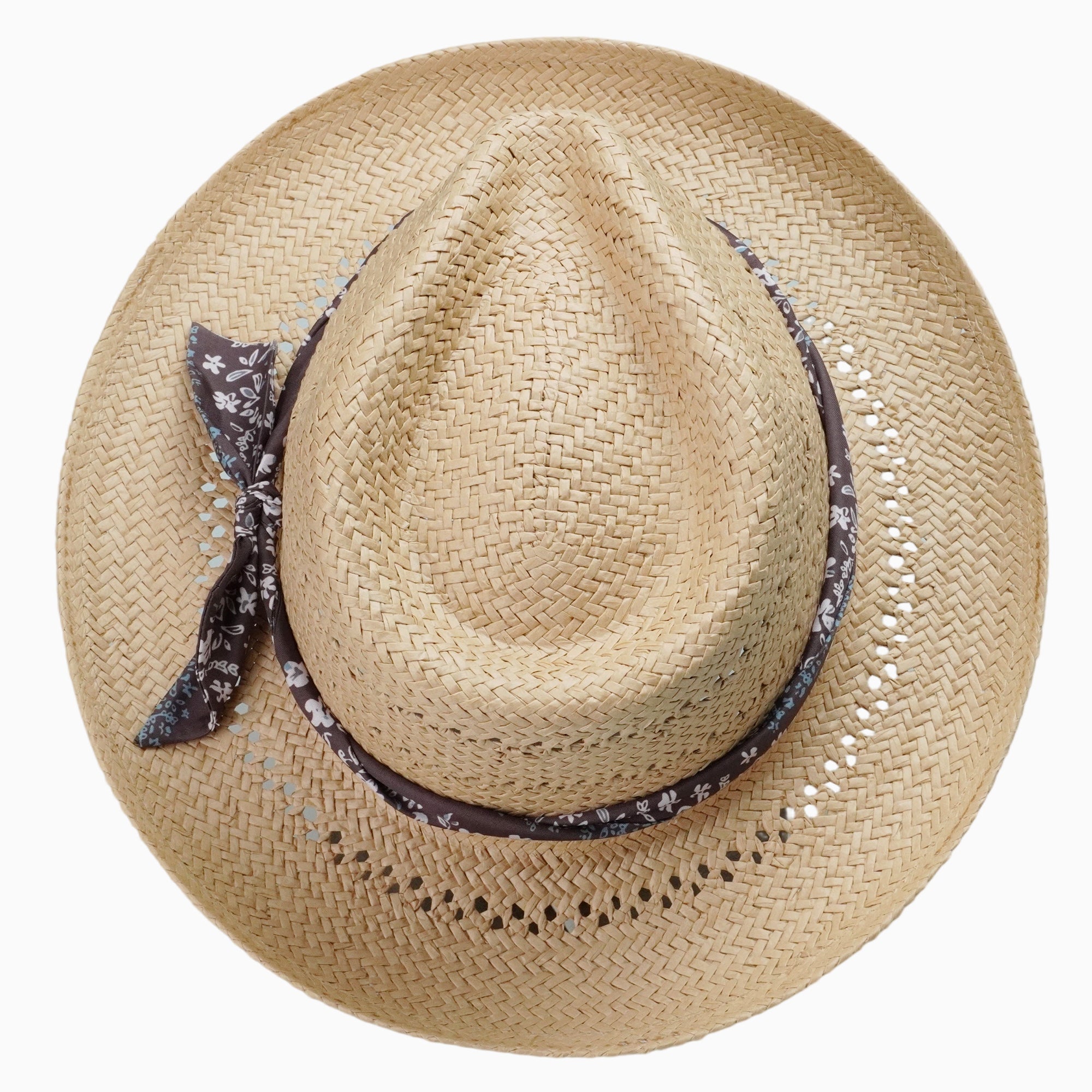 Light Brown Breathable Straw Fedora with Floral Band & Side Tie
