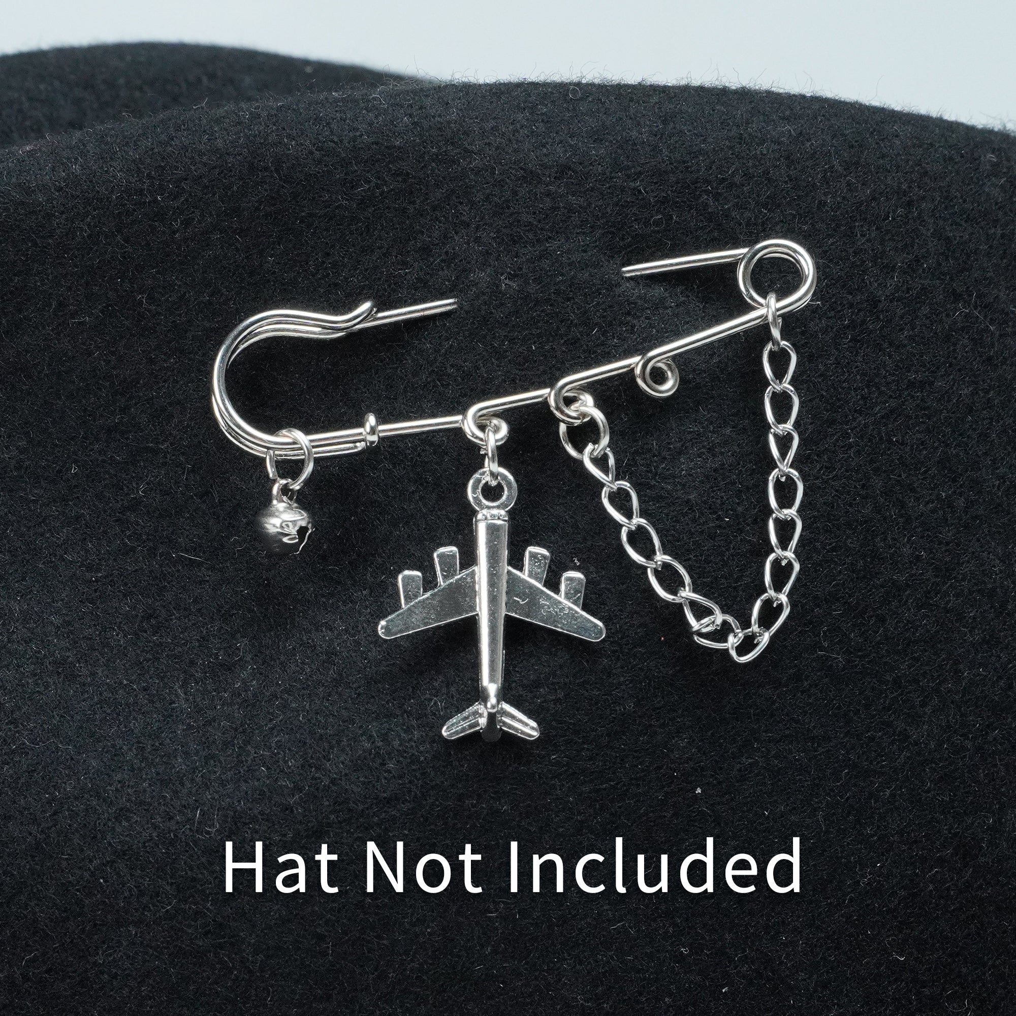 SILVER PLANE CHARM HAT PIN
