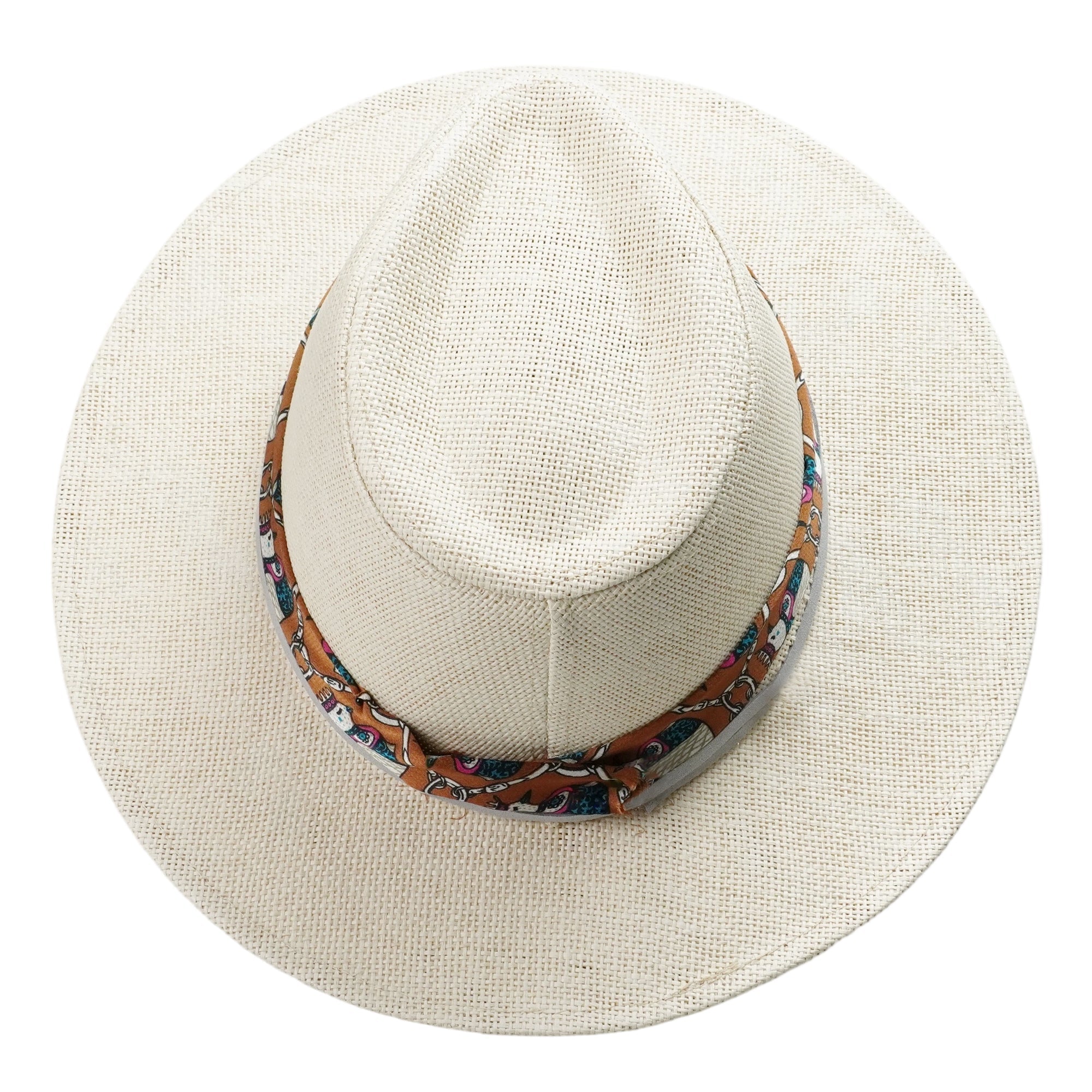 Teardrop Crown Fedora - Beige with Fabric & Thin Cord Strap