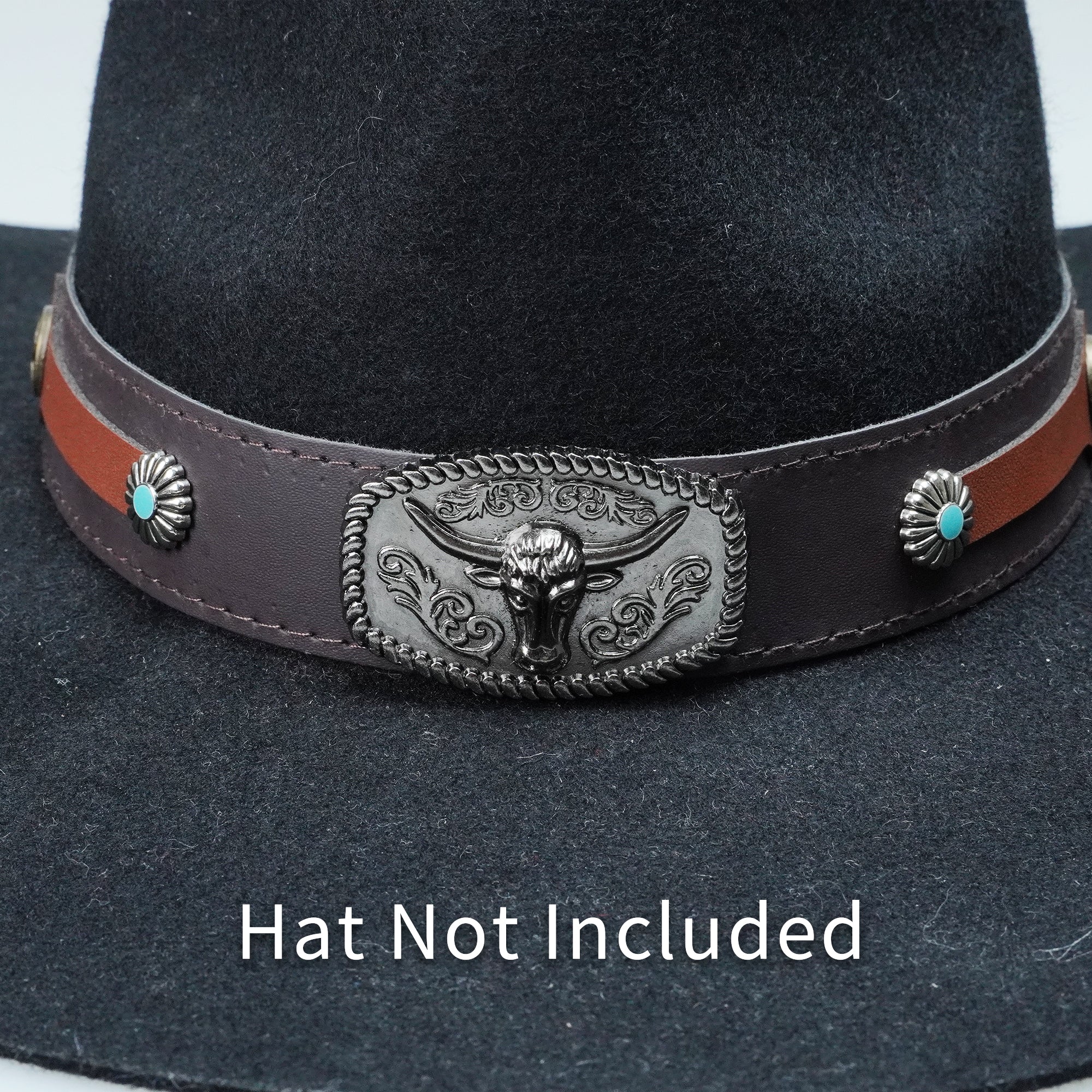 SILVER STEER CONCHO LEATHER HAT BAND