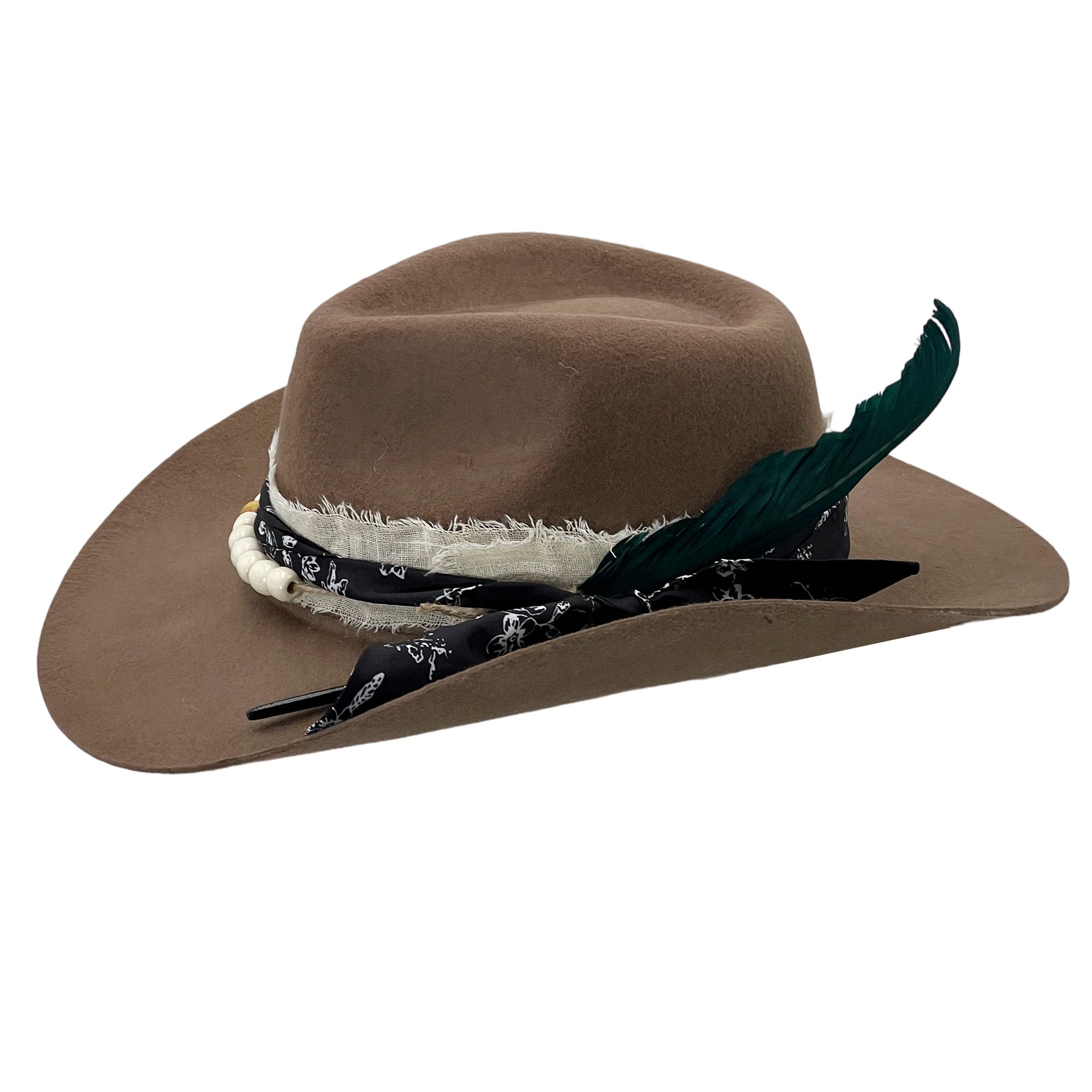 Tan Cowboy Hat – Woven Band & Feather