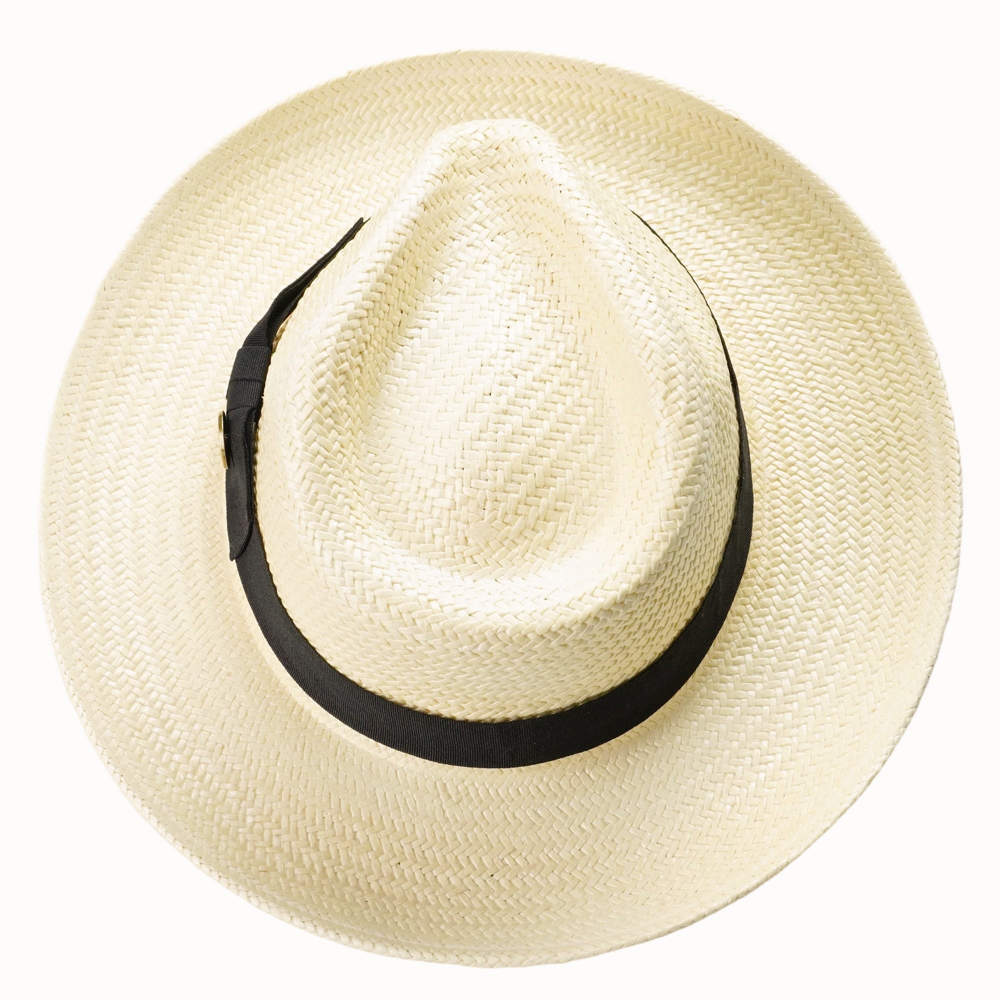 Off-White Breathable Straw Fedora with Gold Logo Accent Ribbon