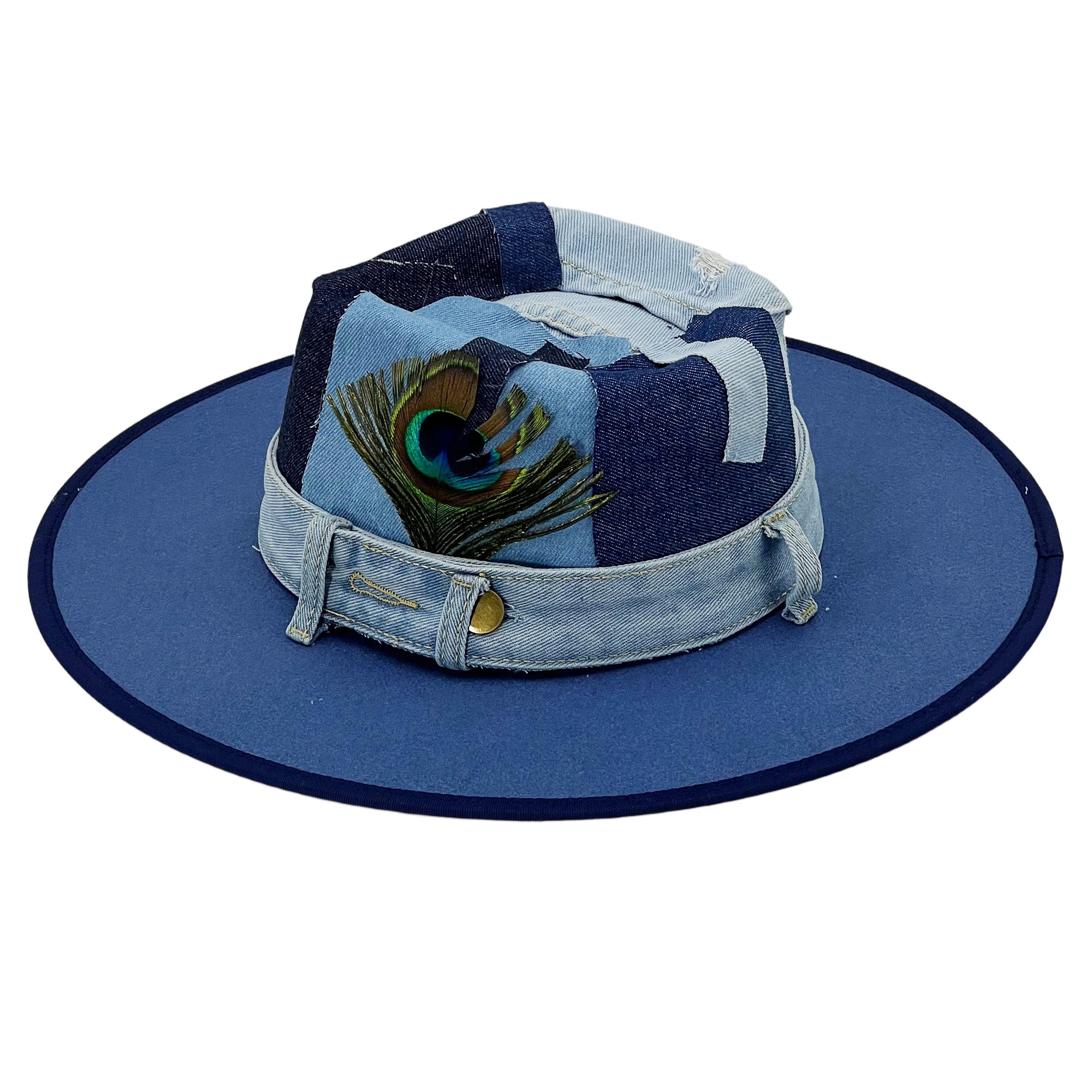 Patchwork Denim Wide-Brim Hat