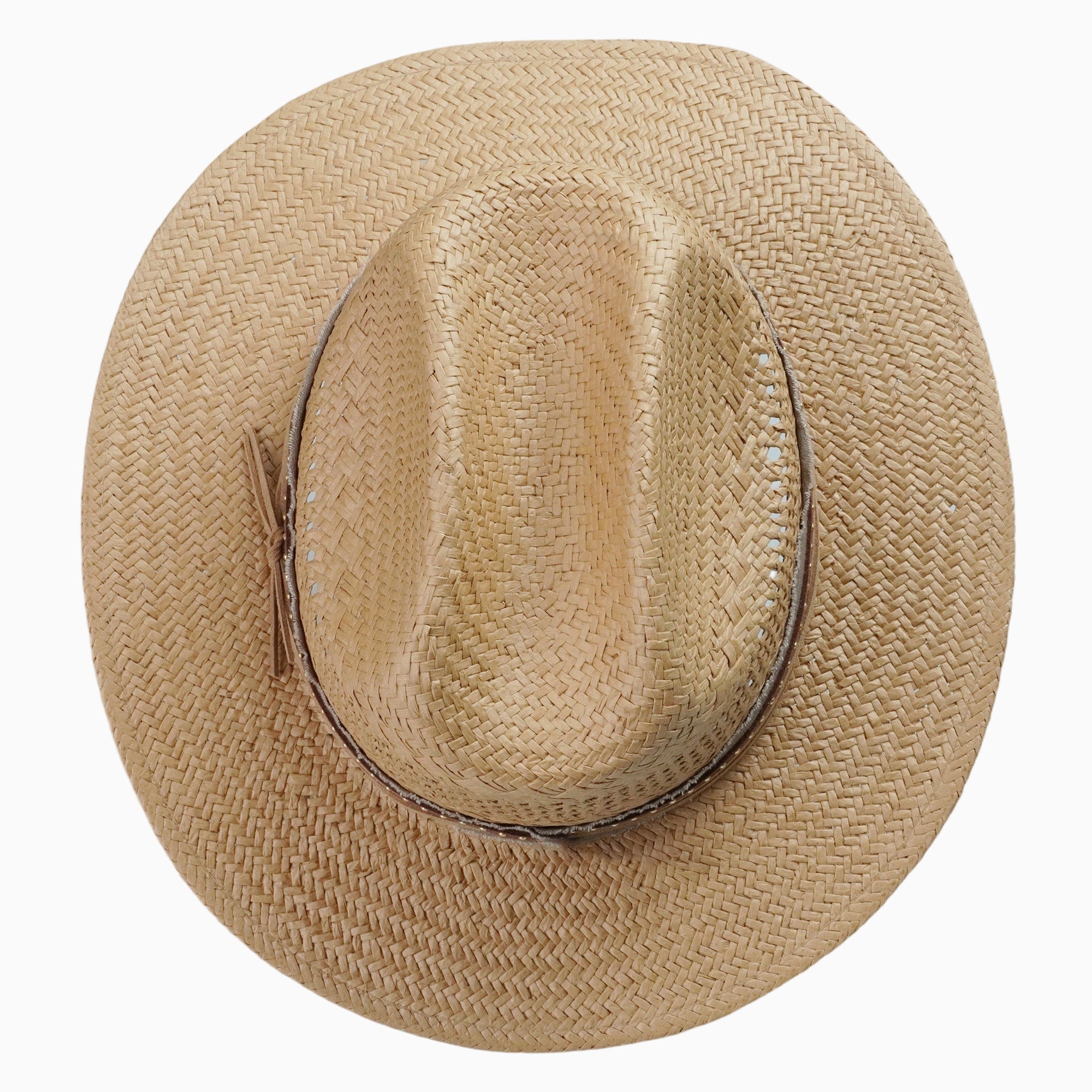 Light Brown Breathable Straw Fedora with Studded Leather-Trim Band