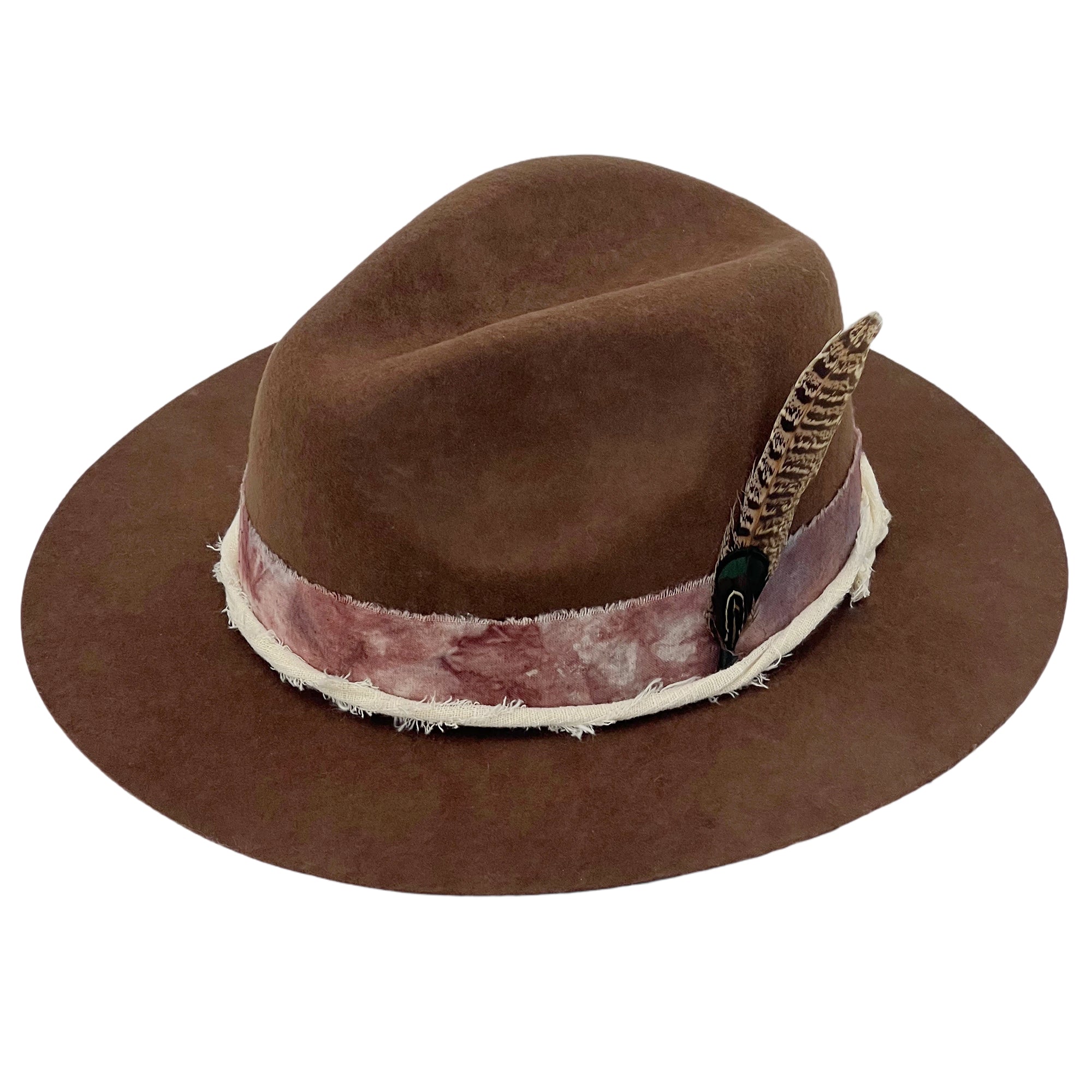 Warm Brown Fedora – Tie-Dye Band & Feather