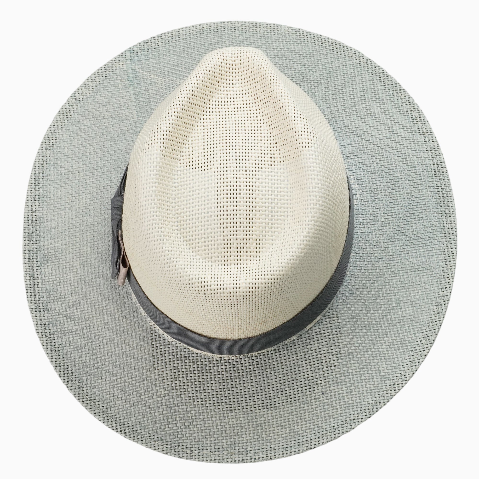 Two-Tone Off-White & Grey Straw Hat with Grey Ribbon Bow