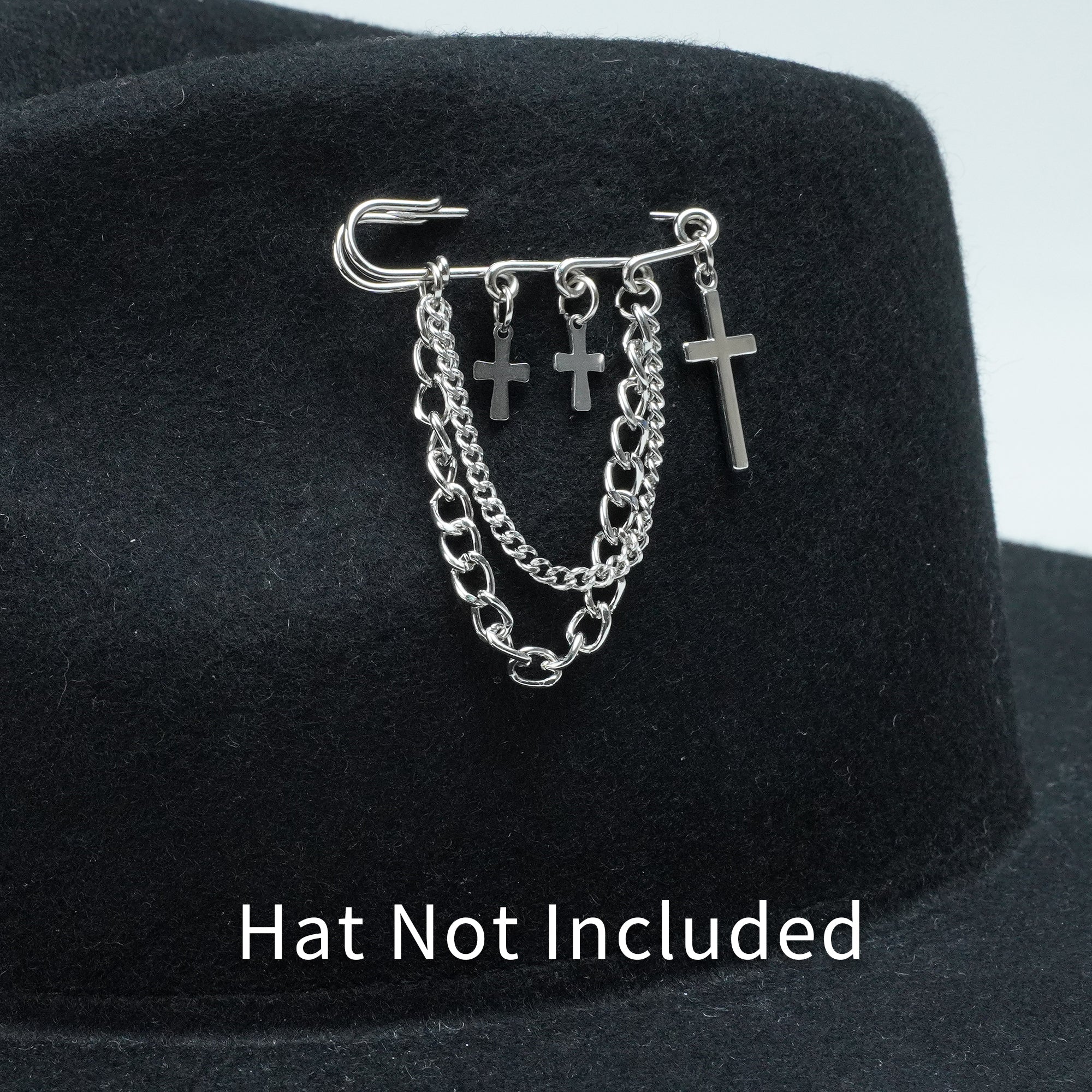 SILVER CROSS CHAIN HAT PIN