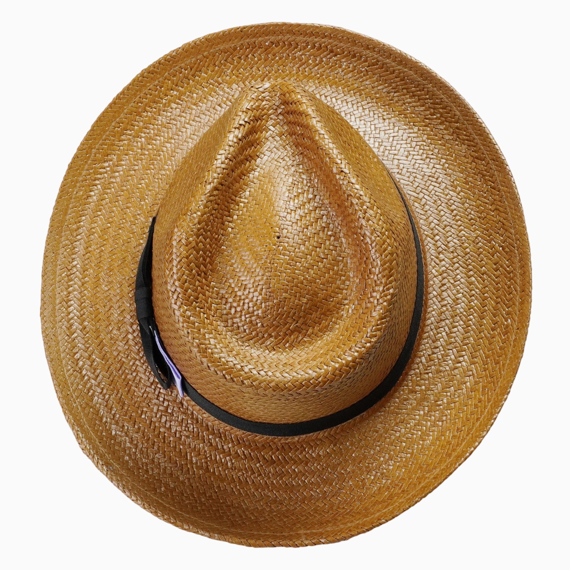 Caramel-Tone Breathable Straw Fedora with Black Ribbon & Accent Tab