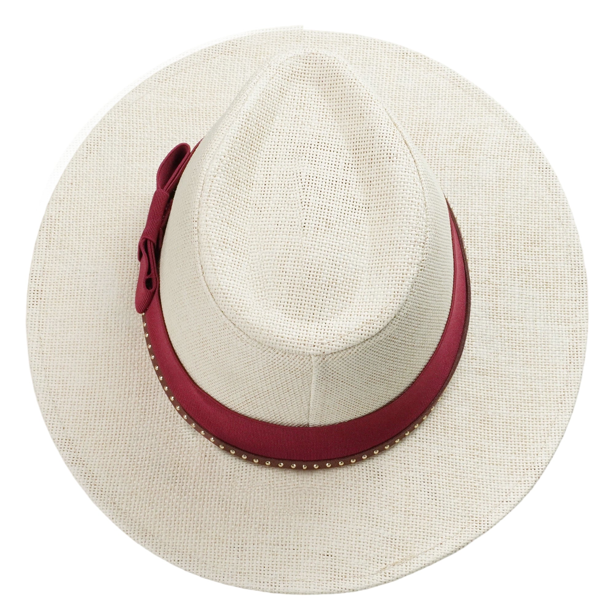 Beige Straw Hat with Dark Red Wide Band & Thin Cord