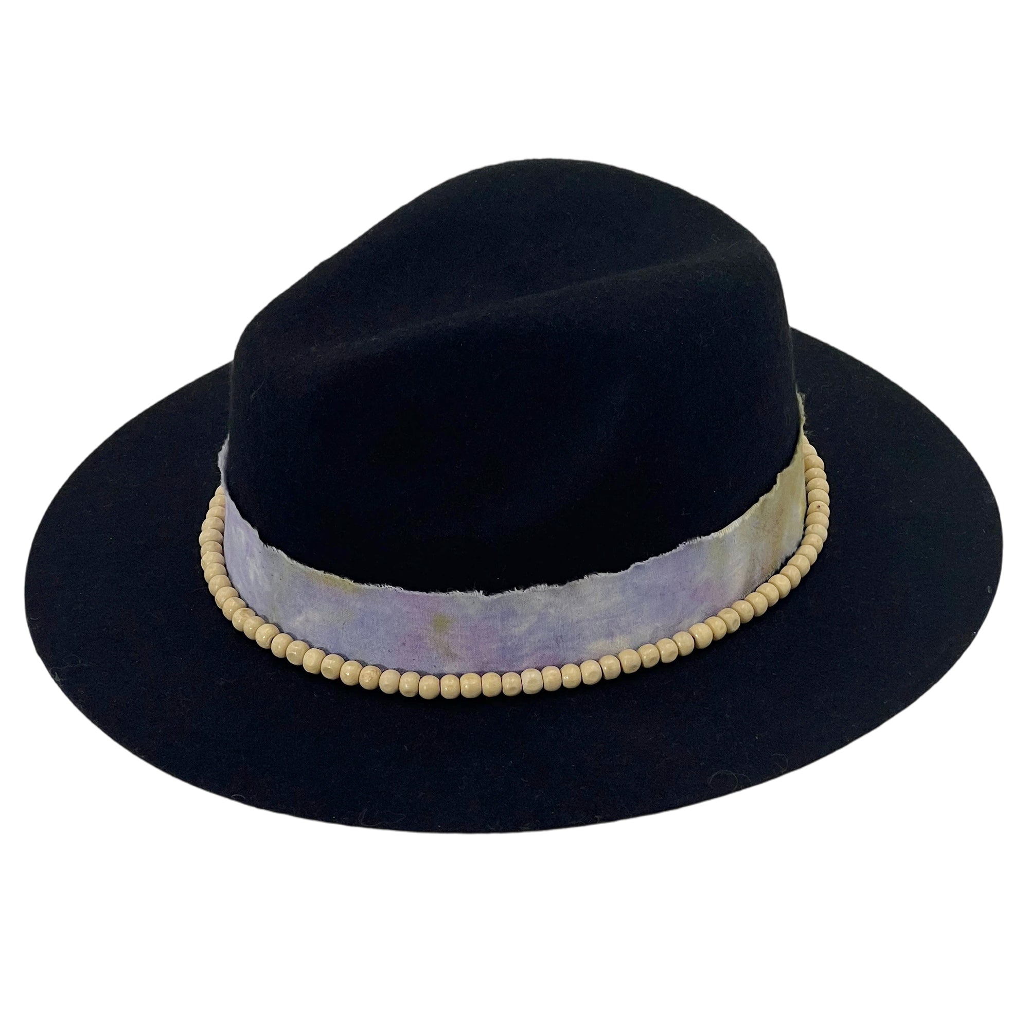 Black Flat-Brim – Purple Tie-Dye & Beads