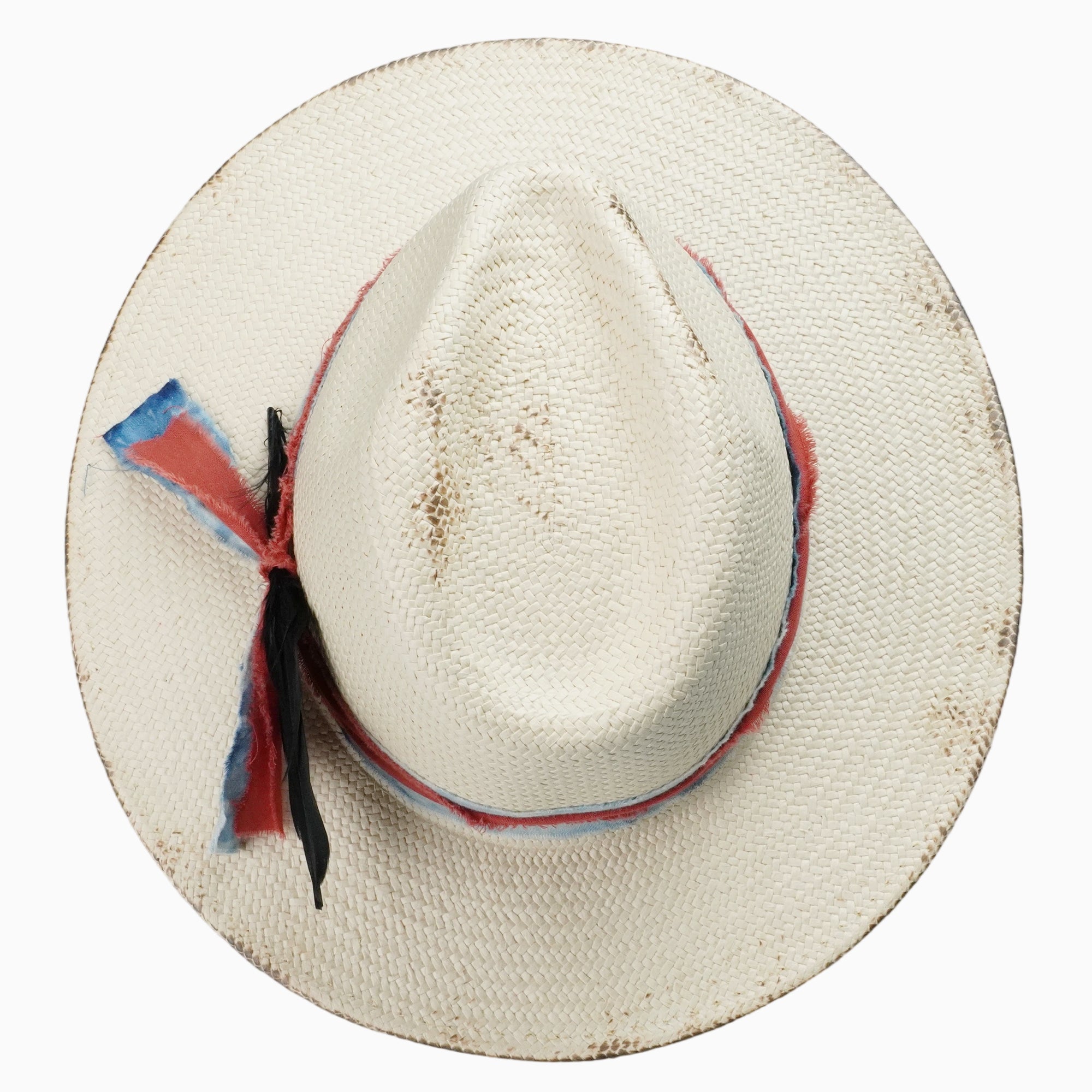 Beige Breathable Straw Fedora with Distressed Feather Band
