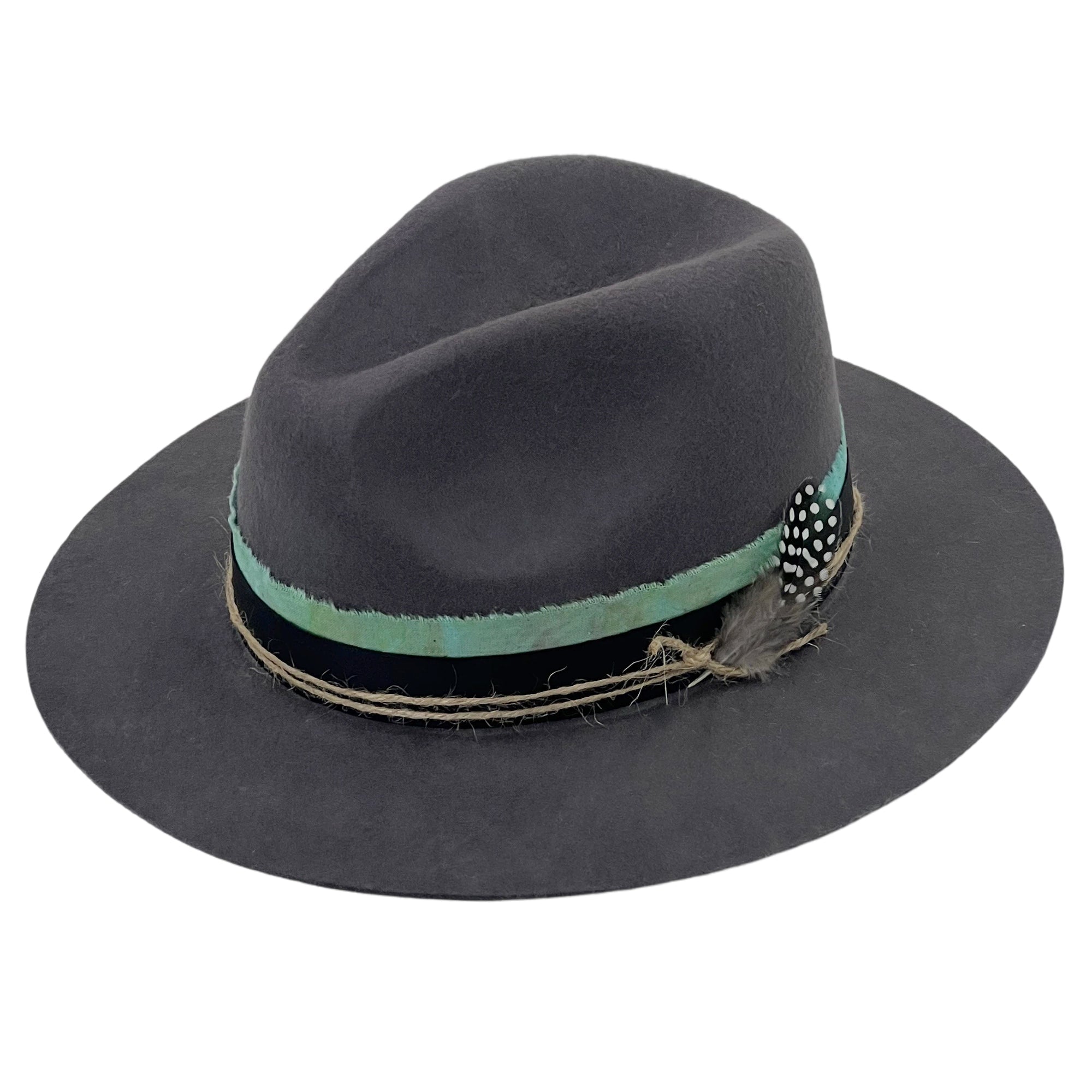 Gray Felt Hat – Blue-Green Dye & Mixed Accents