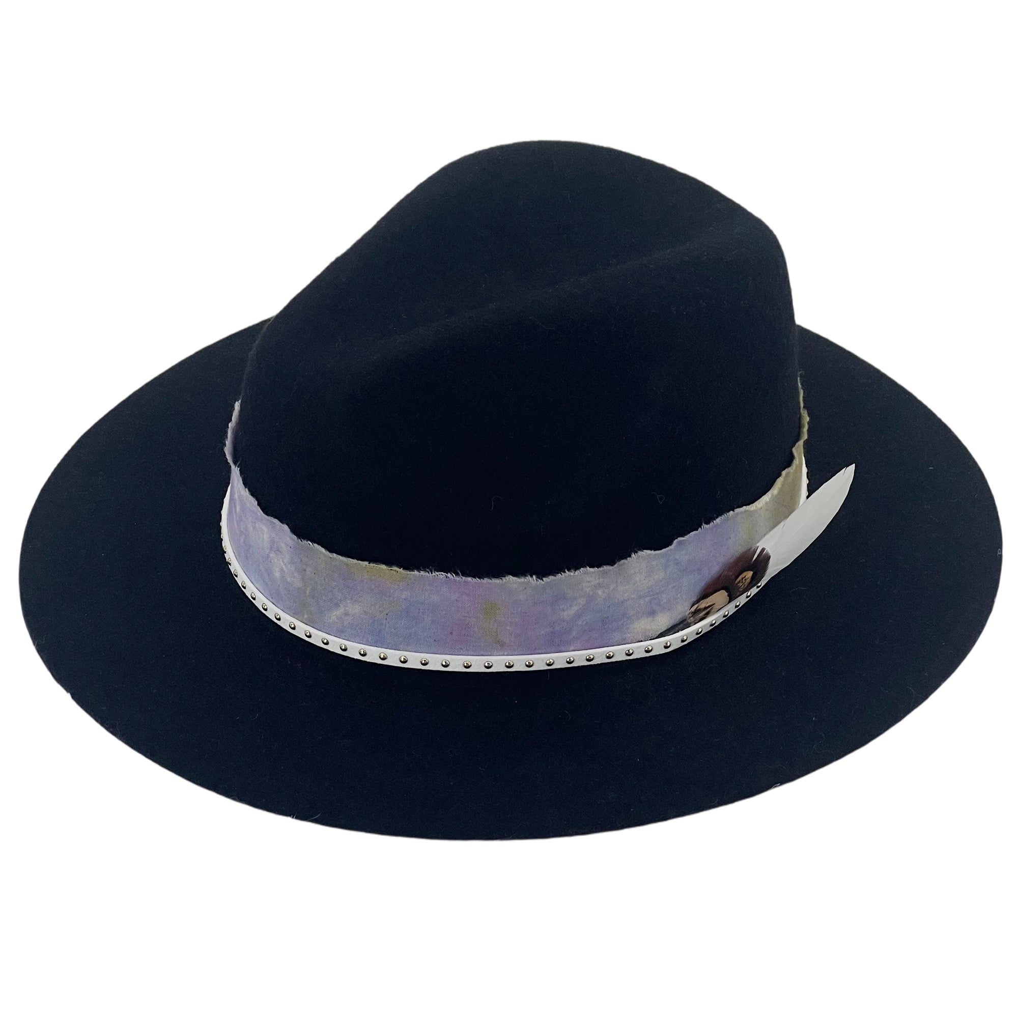 Black Flat-Brim – Purple Tie-Dye & Feather Band