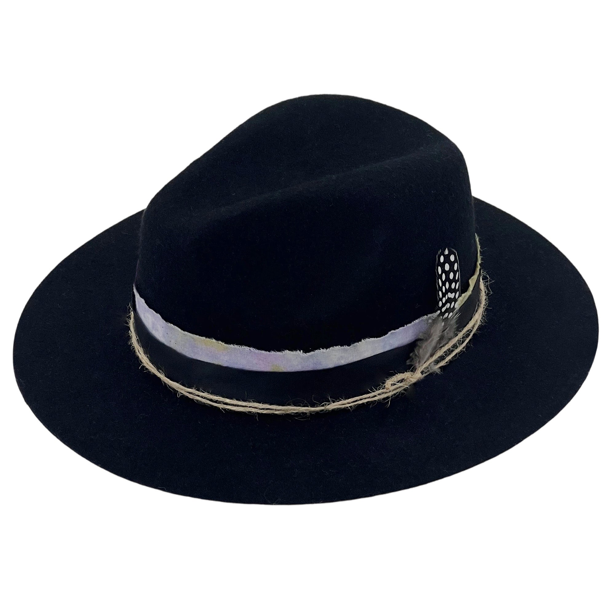 Black Flat-Brim – Purple Tie-Dye & Feather Band