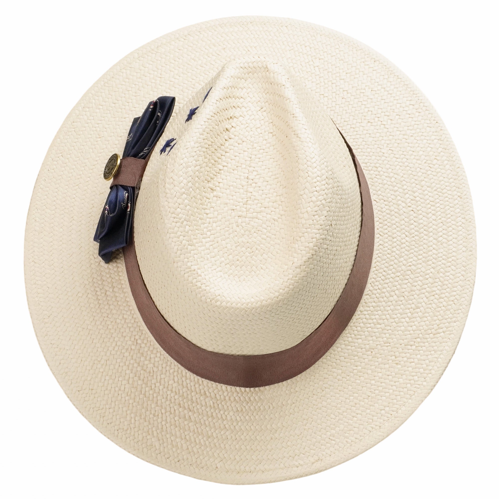 Beige Straw Hat with Delicate Bow & Star Stitching