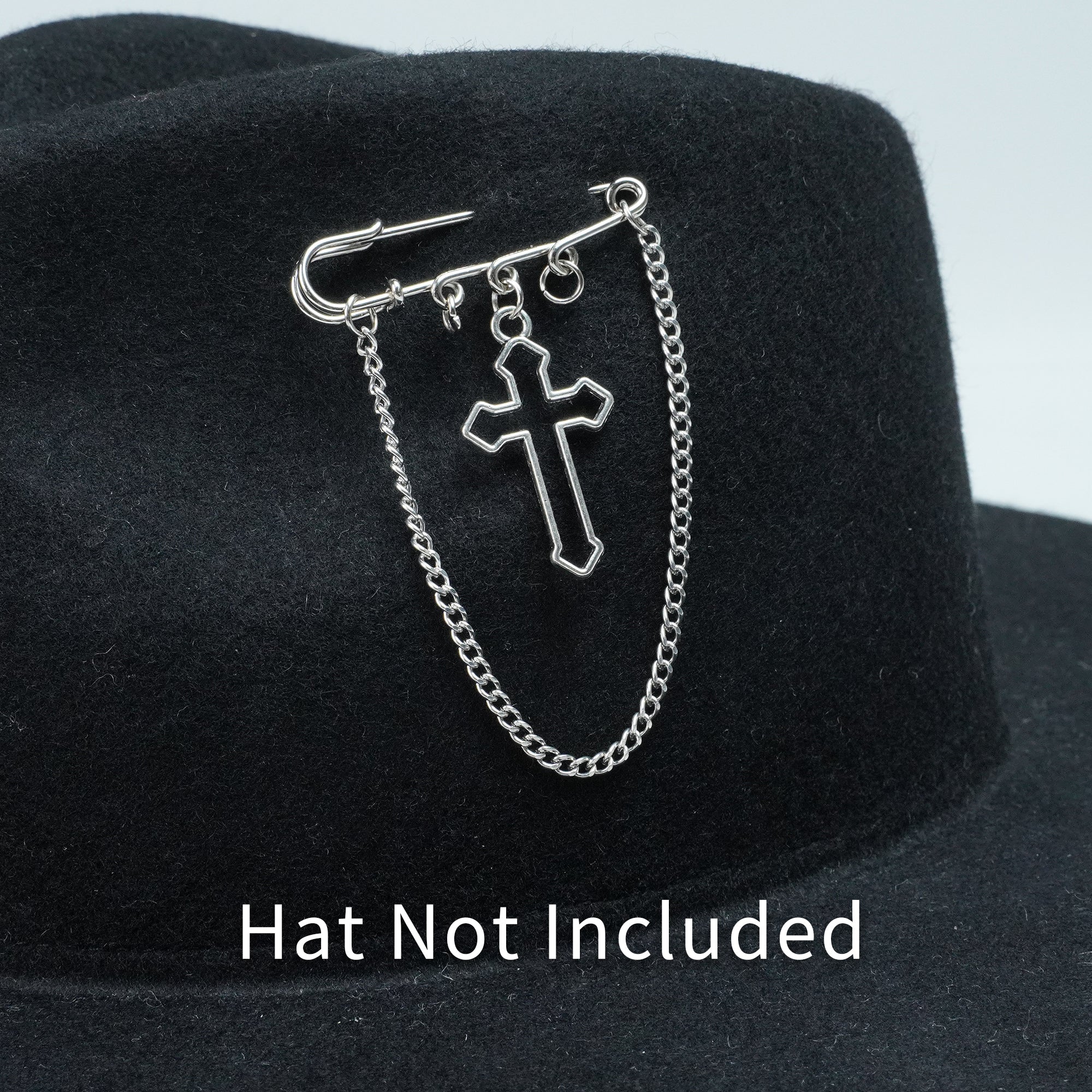 SILVER CHAIN CROSS HAT PIN