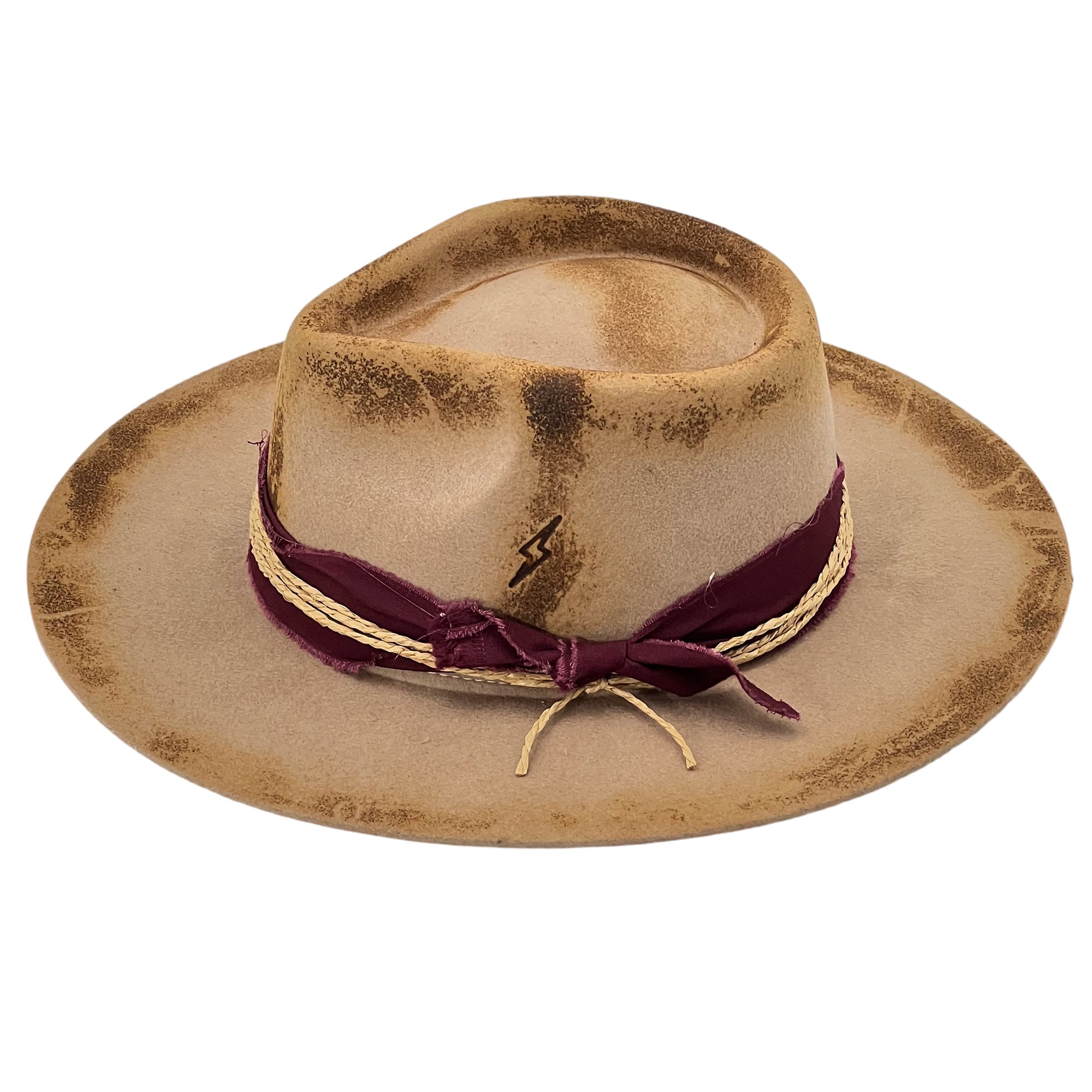 Flame-Finished Fedora – Burgundy & Hemp Accent