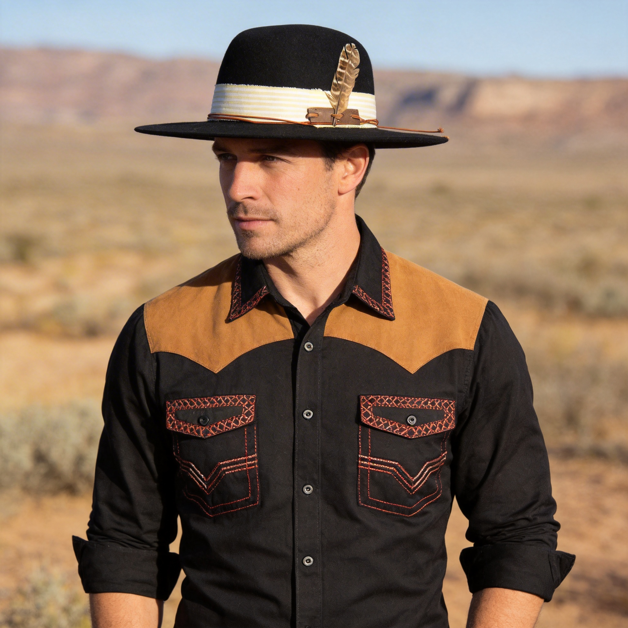 Black Flat-Brim – Striped Band