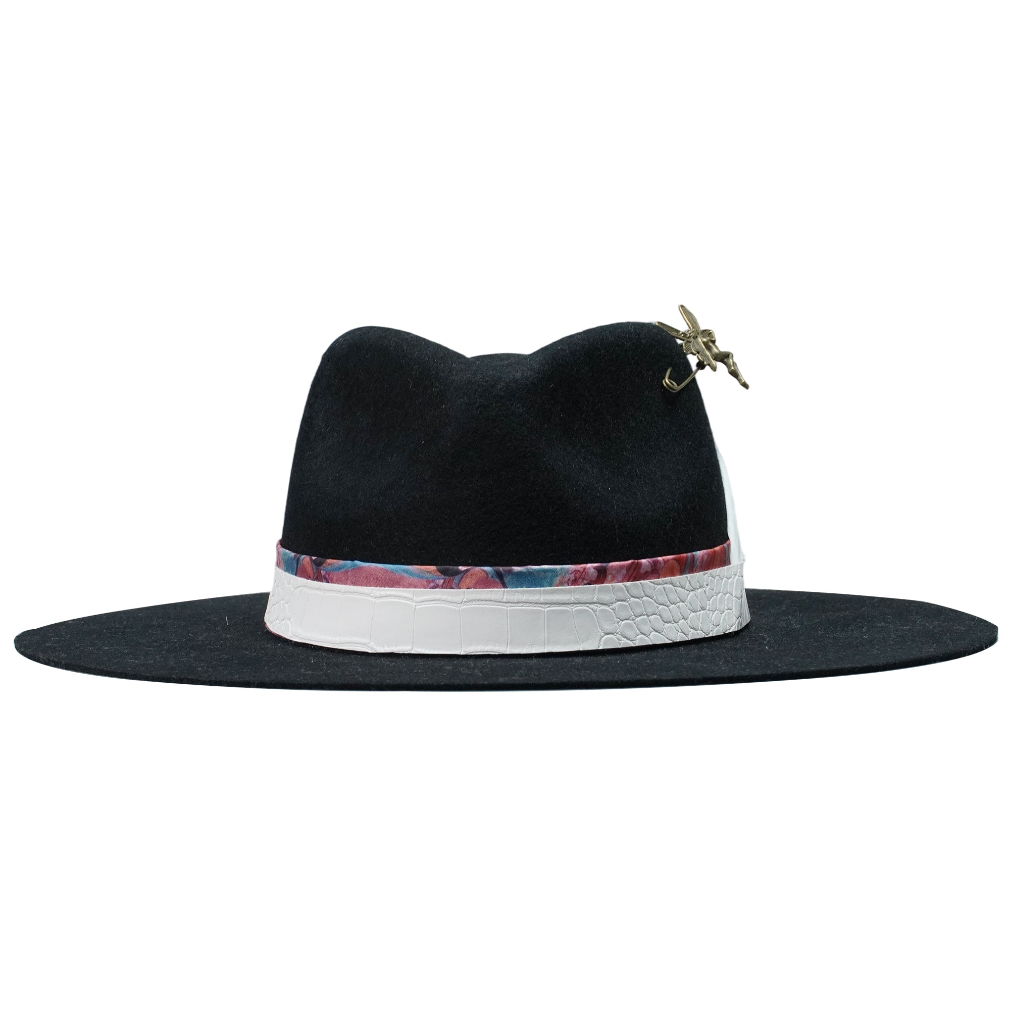 Elegant Black Hat: Mixed Band, White Feather