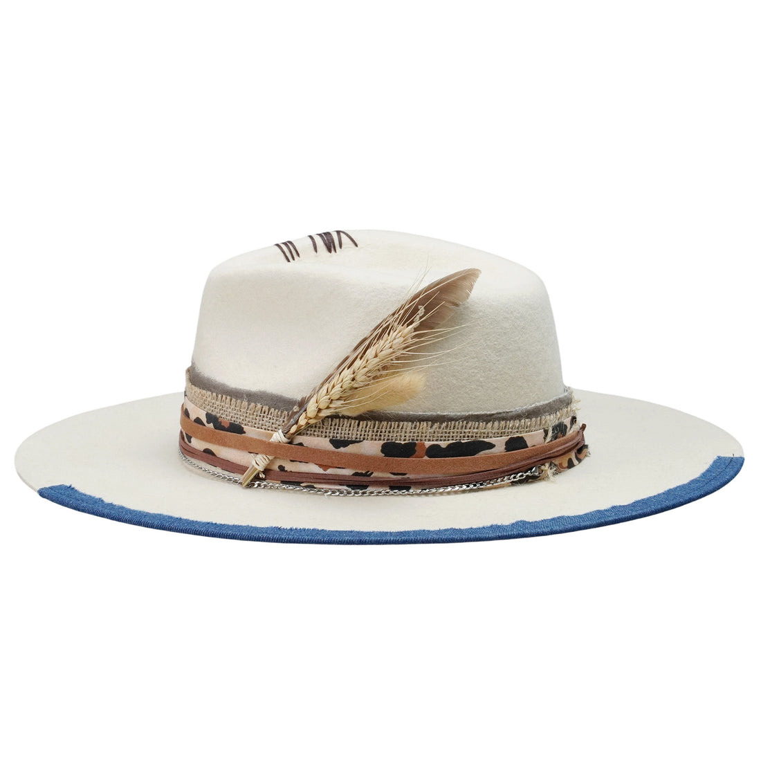 Cream Straight Brim Fedora with Dried Flower Bouquet