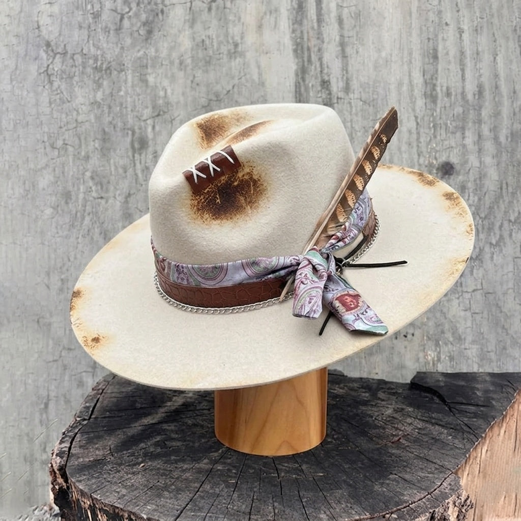 Flat-Brim Hat – Off-White, Charred, Leather, Feathers
