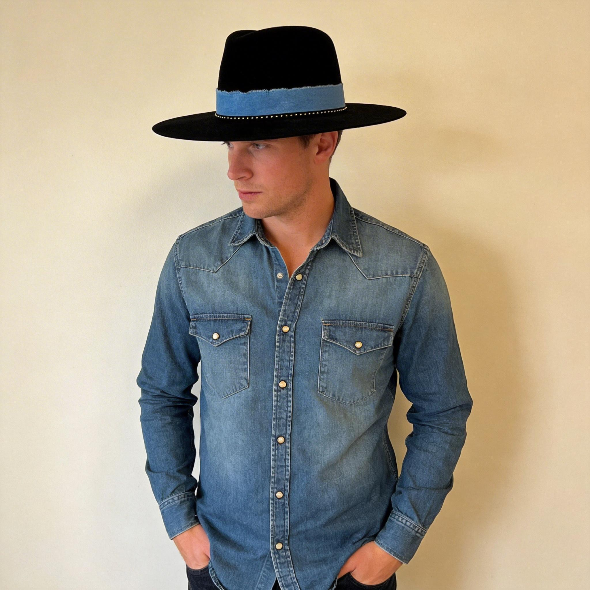 Premium Wide-Brim – Denim-Blue Trim