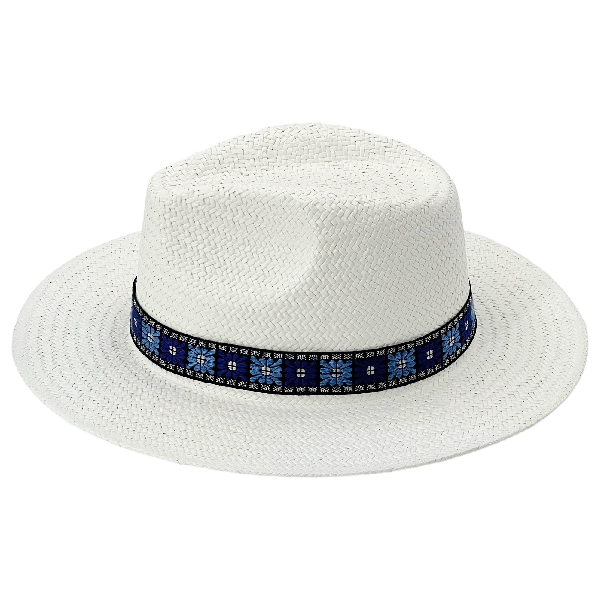 Straw Hat with Patterned Fabric Band
