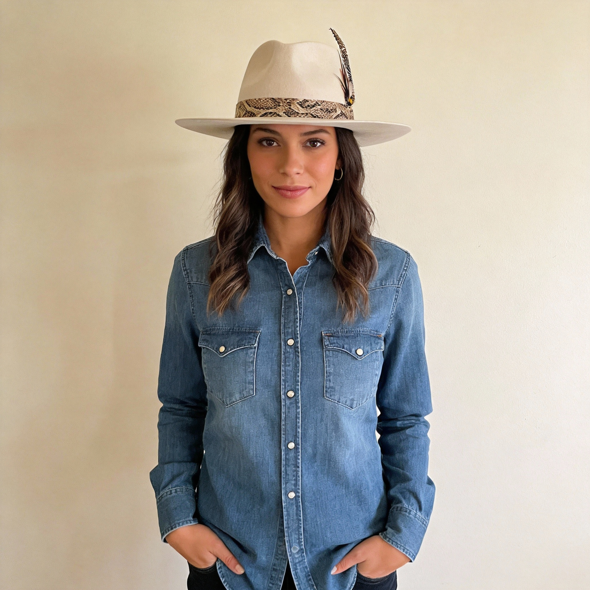 Ivory Wide-Brim Felt Hat – Feather Accent