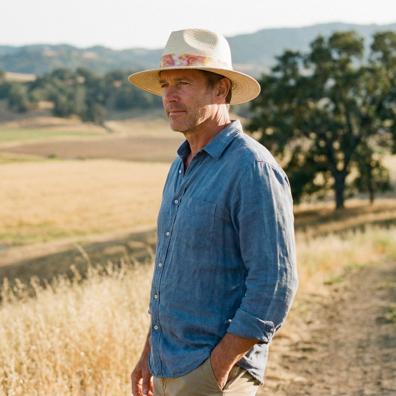 Flat-Brim Summer Hat – Bold Flame Accent