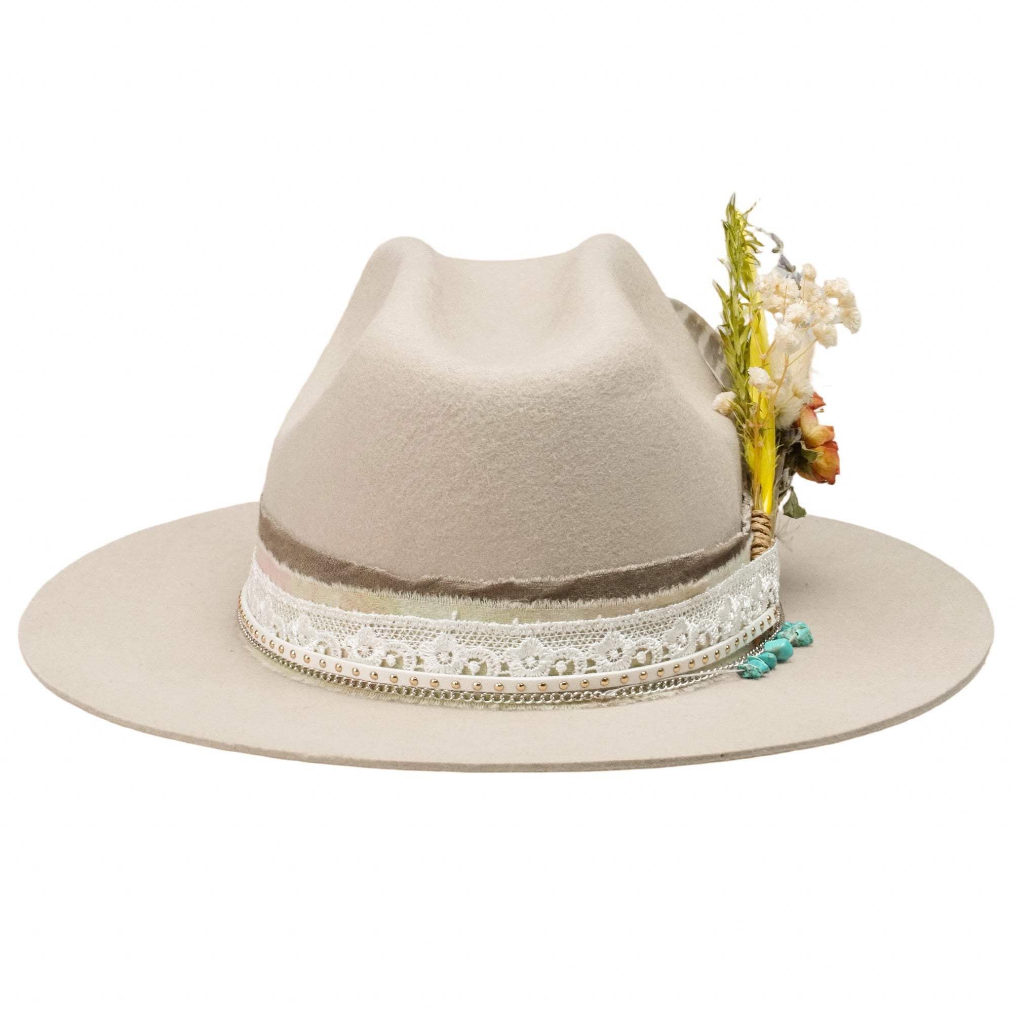 Cattleman Fedora - Cream with Bright Dried Flowers