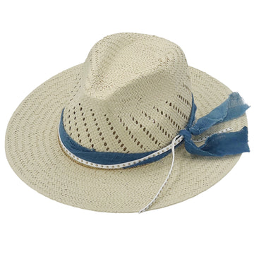 Light Neutral Hat – Blue Fabric & White Strap