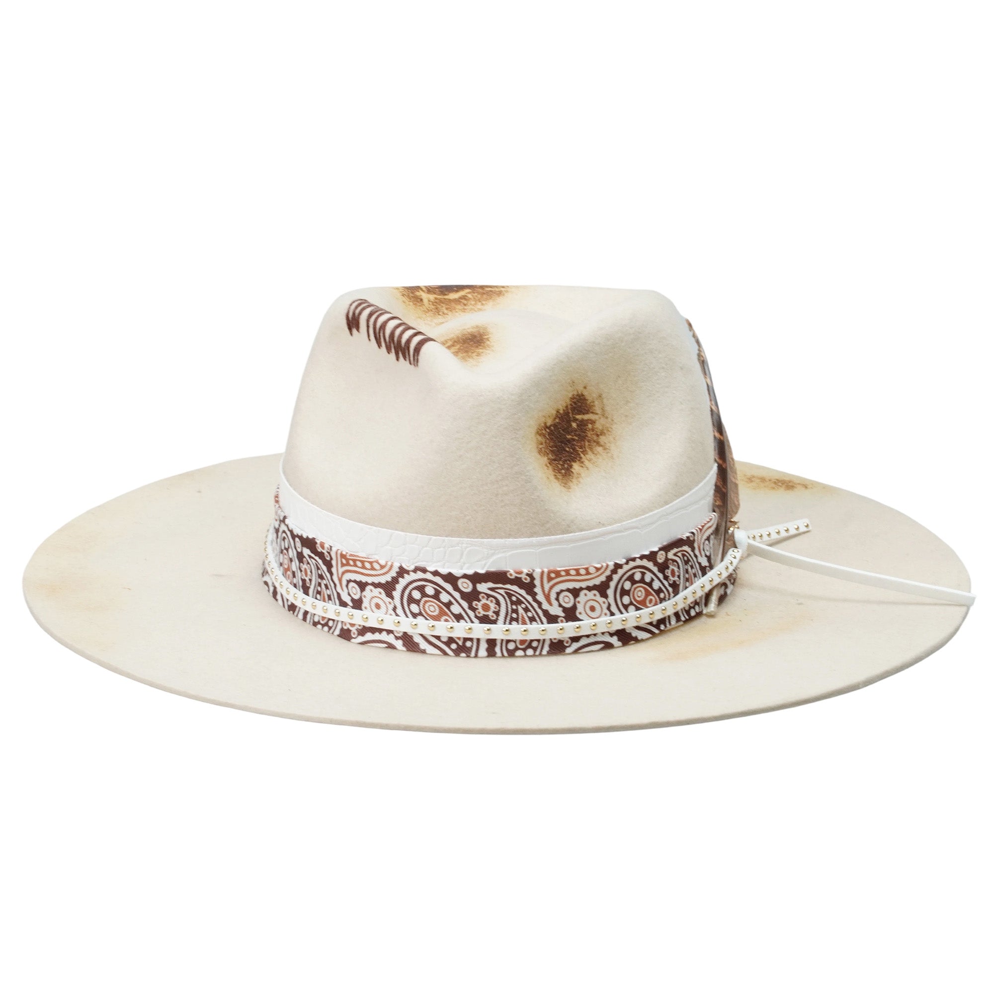 Felt Hat with Charred Detail and Delicate Feathers