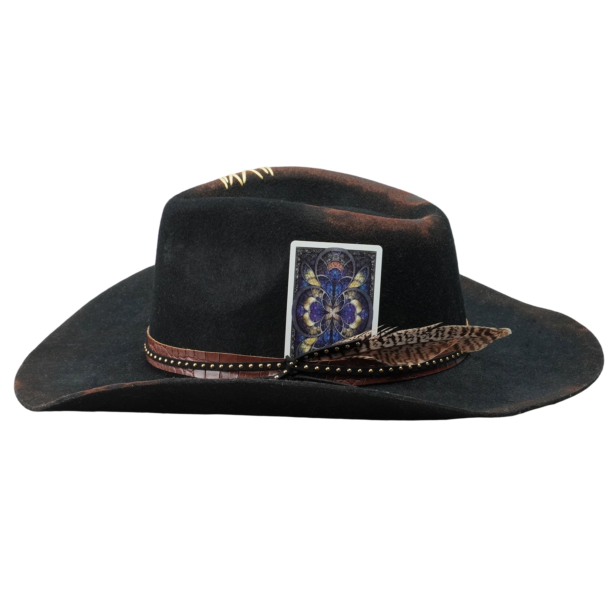 Distressed Felt Hat – Curled Brim, Croc-Textured Band