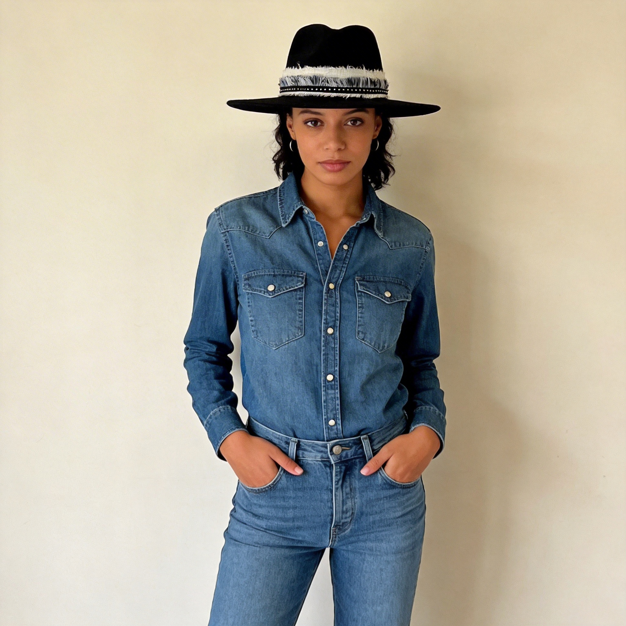 Black Wide-Brim Hat – Woven Band Detail