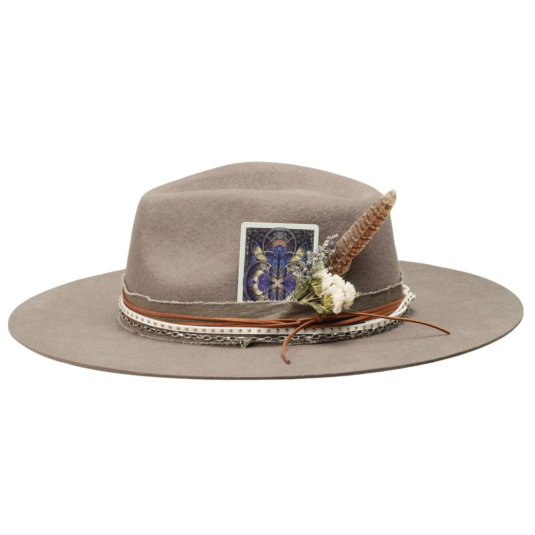 Camel Felt Fedora with Card & Feather Bouquet