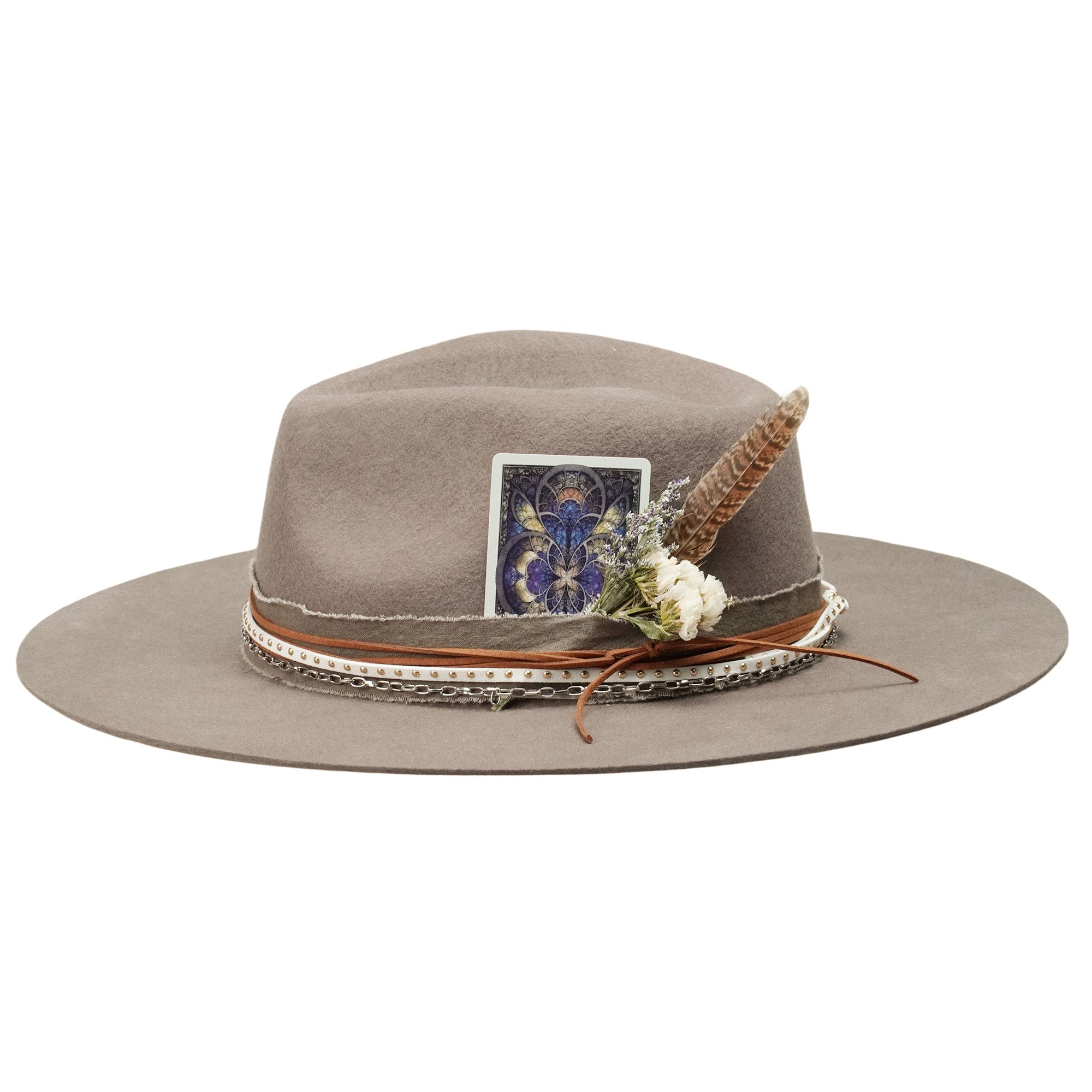Camel Felt Fedora with Card & Feather Bouquet