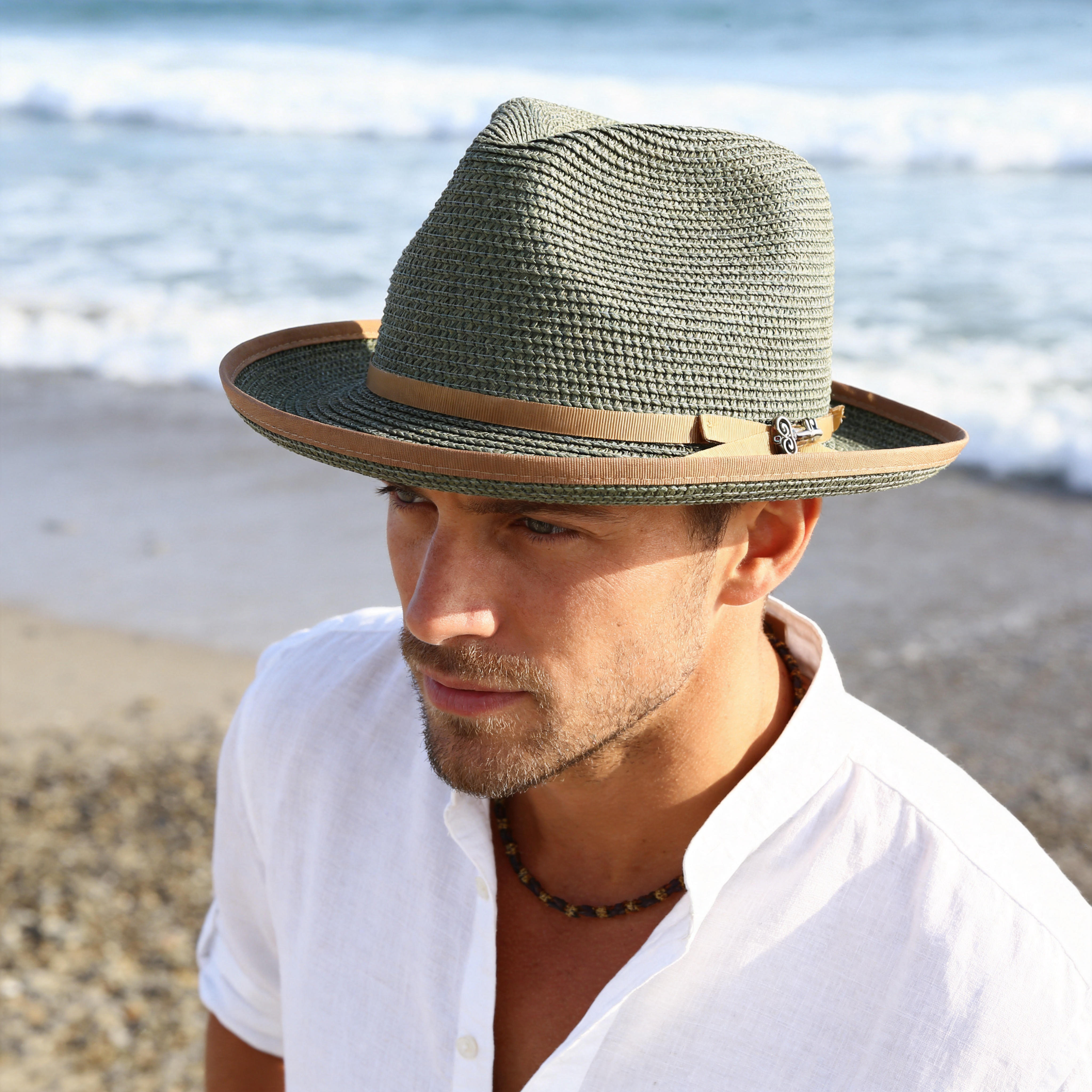 Classic Fedora Straw Hat – Soft Green Tone
