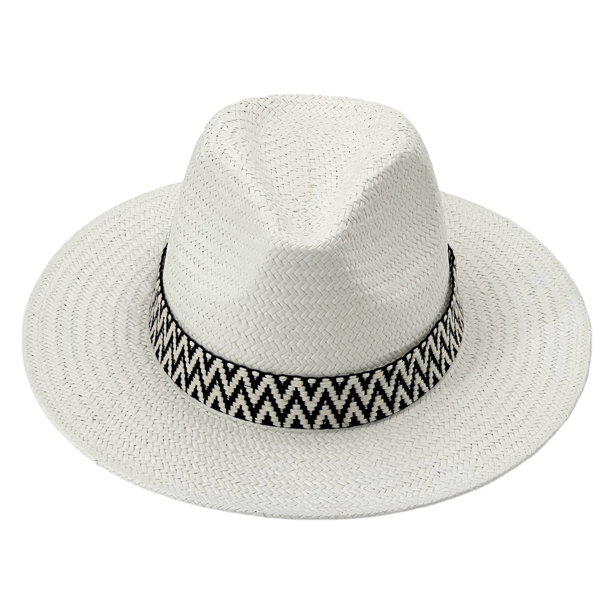 White Straw Hat – Graphic Woven Trim