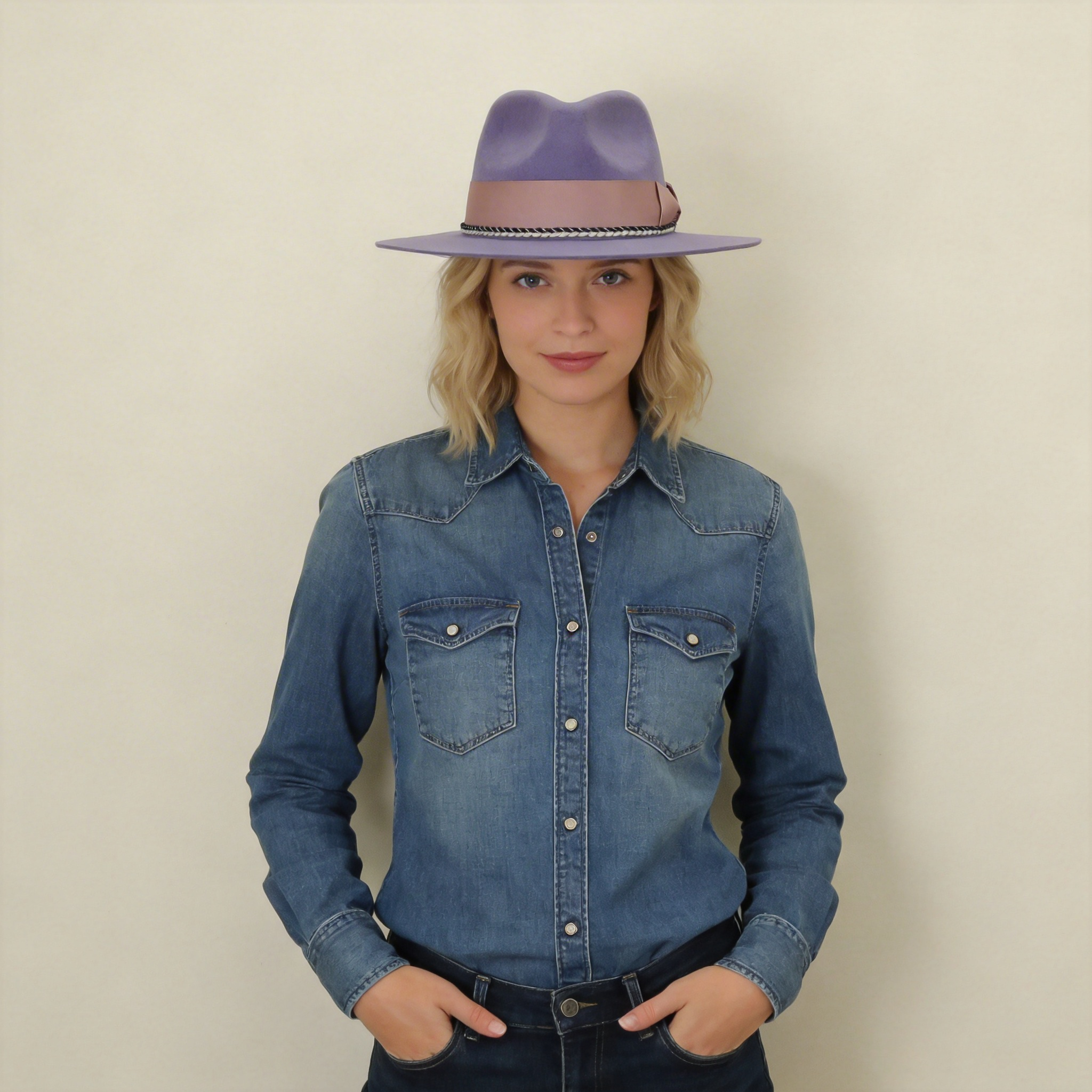 Purple Felt Hat – Romantic Bow & Textured Band