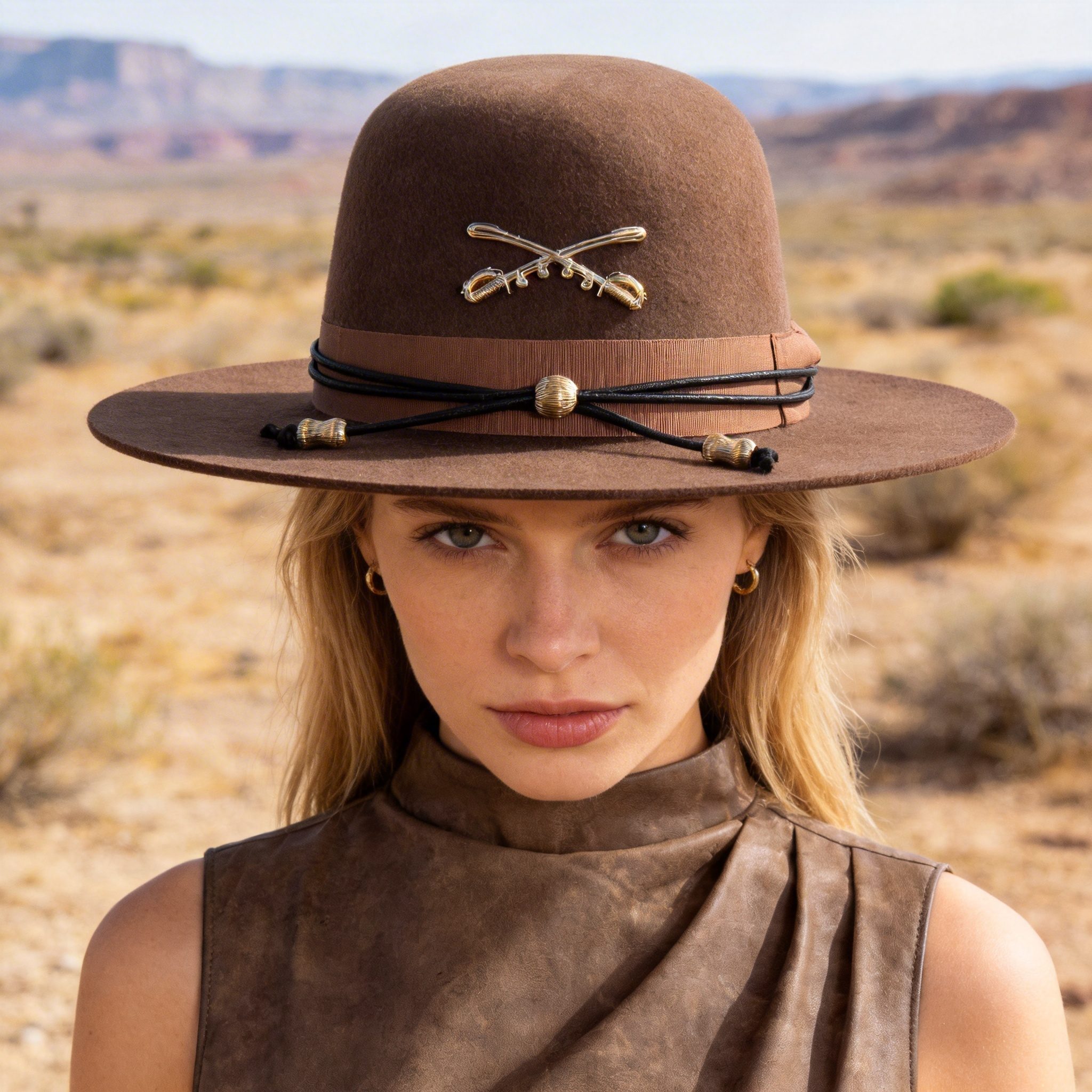 Modern Brown Hat – Minimalist Metal Trim