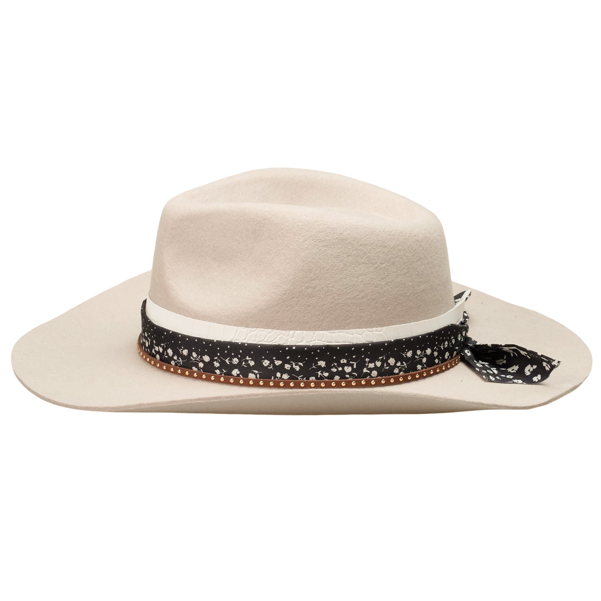 Off-White Felt Hat - Rolled Brim with Custom Floral Band