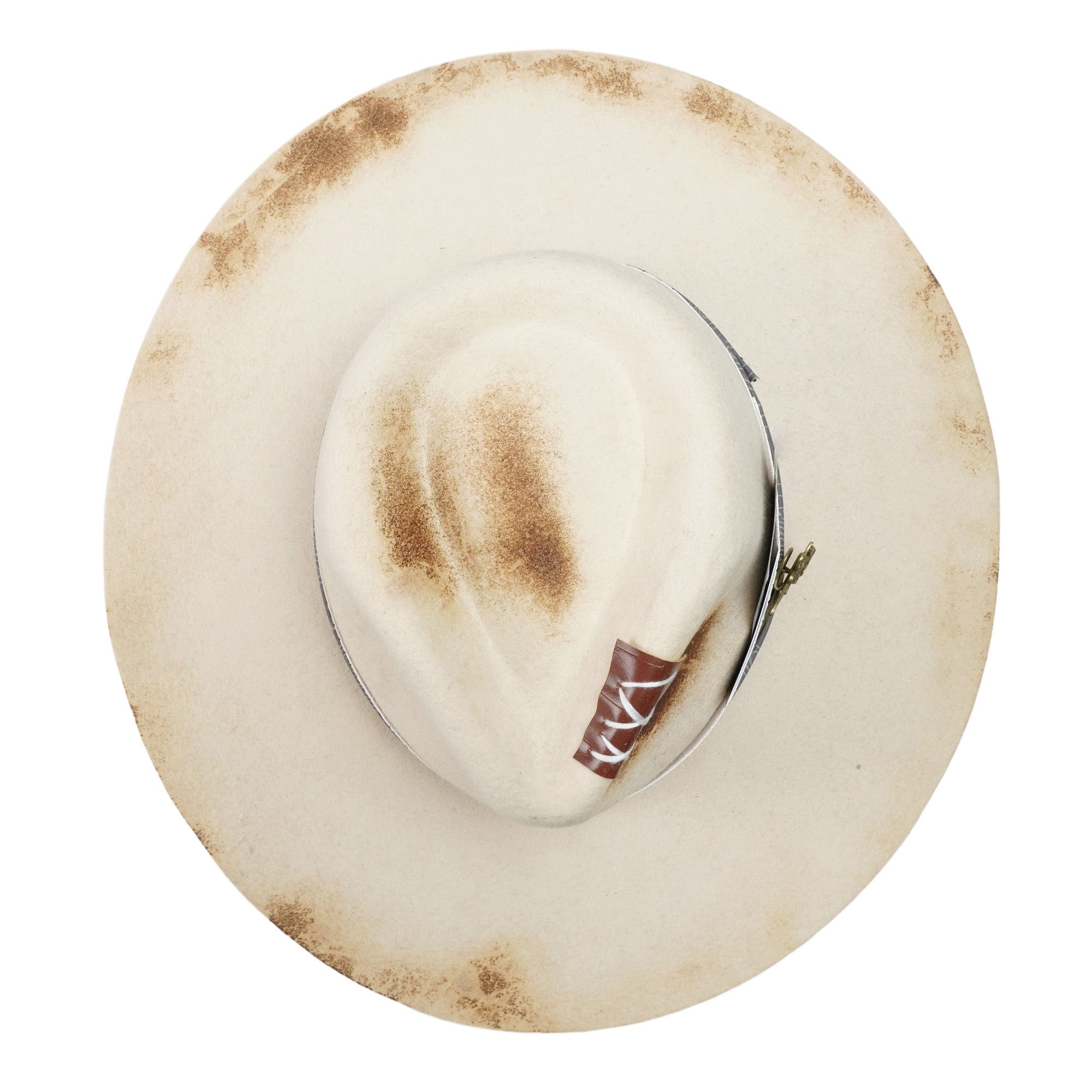Felt Hat – Off-White with Teardrop Crown and Burnt Edges